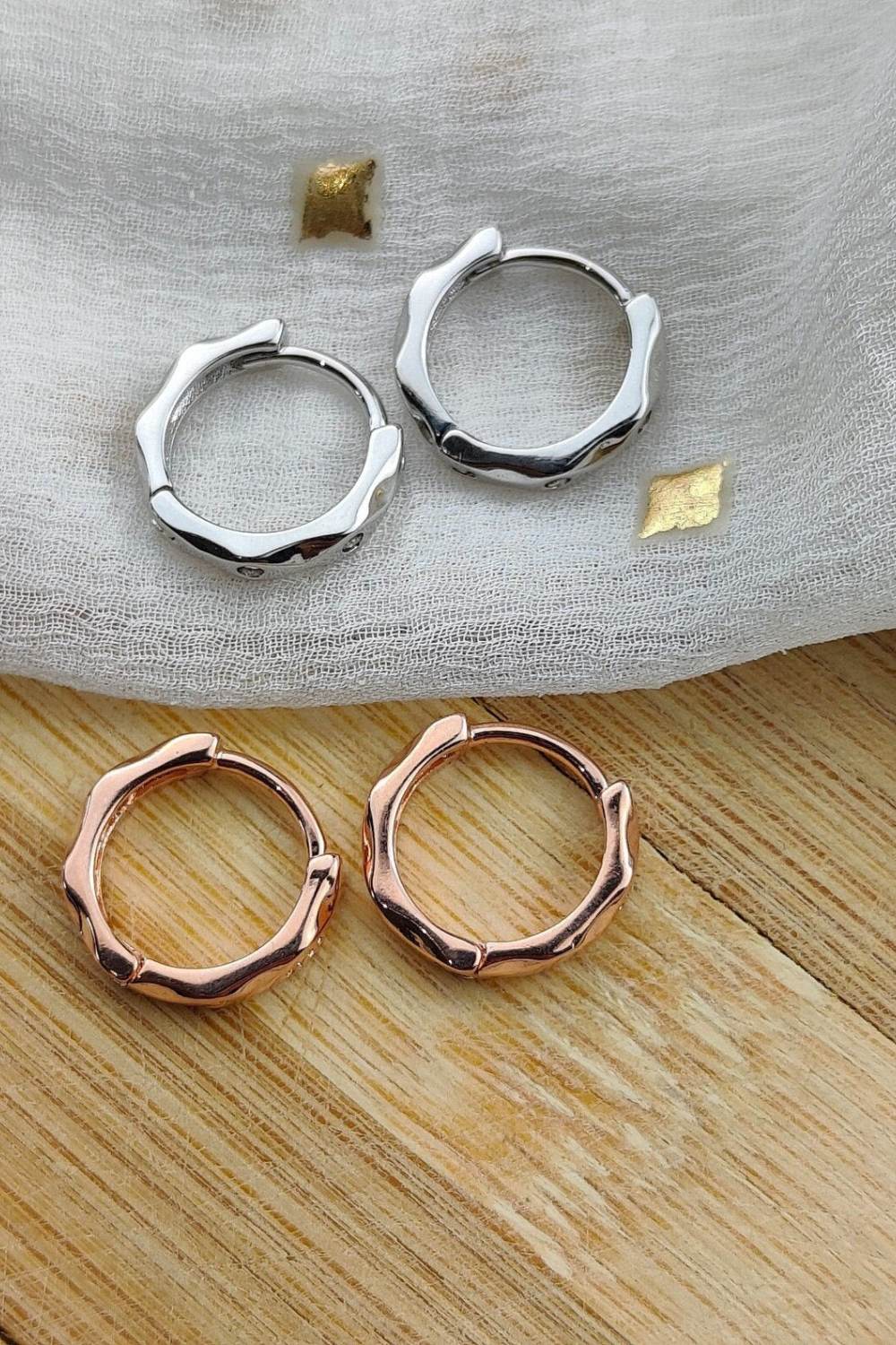 Silver The Colourful Aura Sterling Silver Hexagon Huggie Hoops, 1 cm, Image 3 of 3