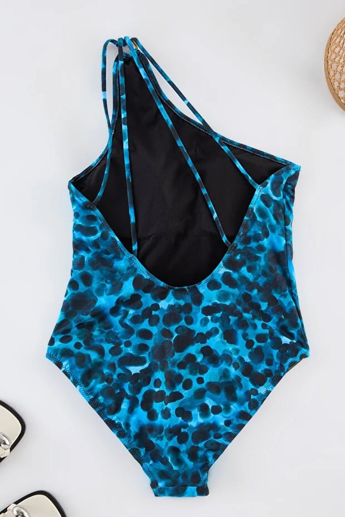 Multi One Shoulder Printed Swimsuit with Strap Detail, Image 4 of 5