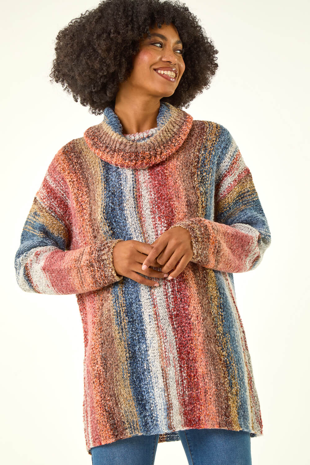 Multi  Boucle Stripe Cowl Neck Jumper, Image 5 of 5