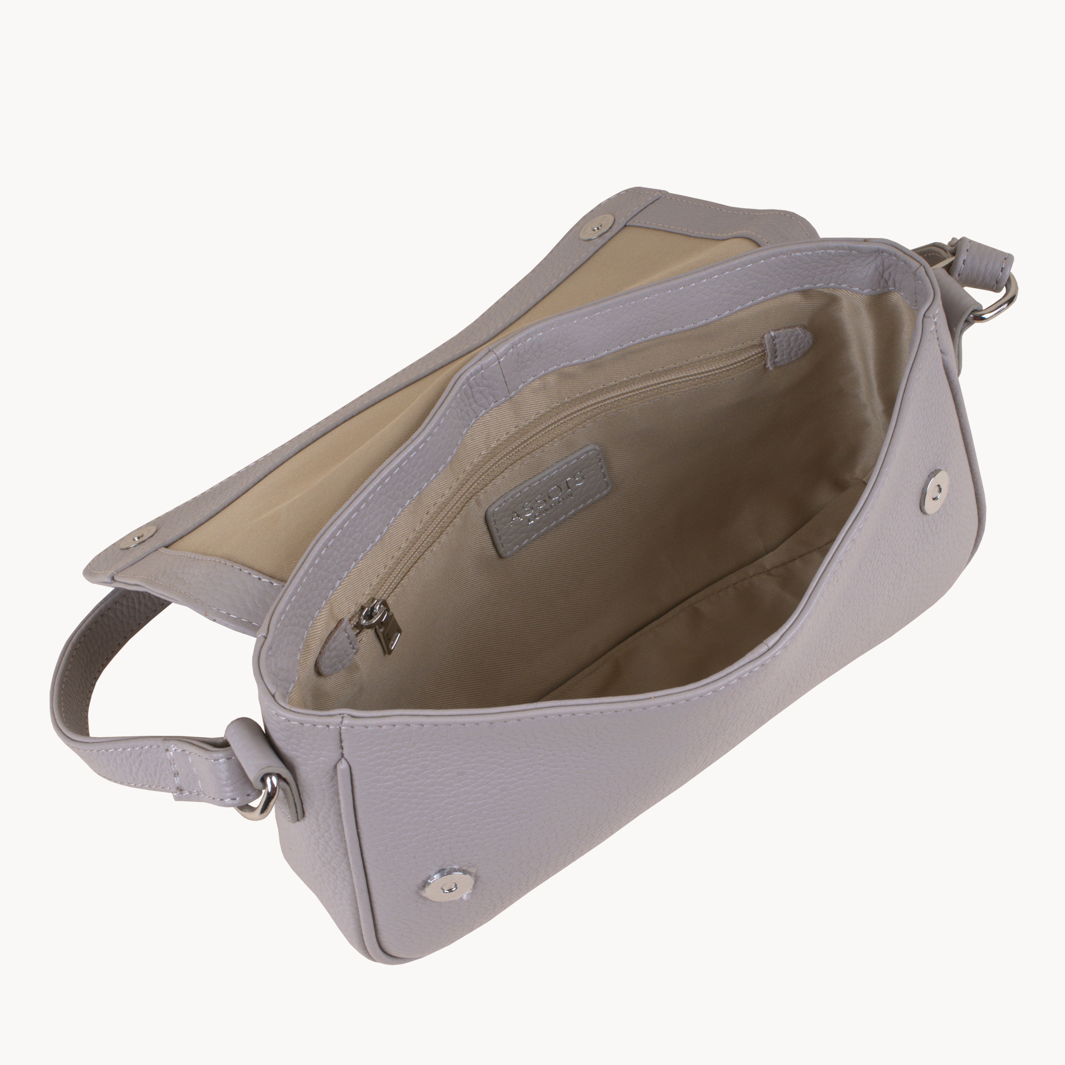 Grey 'BEVERLY' Pebble Grain Real Leather Shoulder Bag, Image 3 of 4