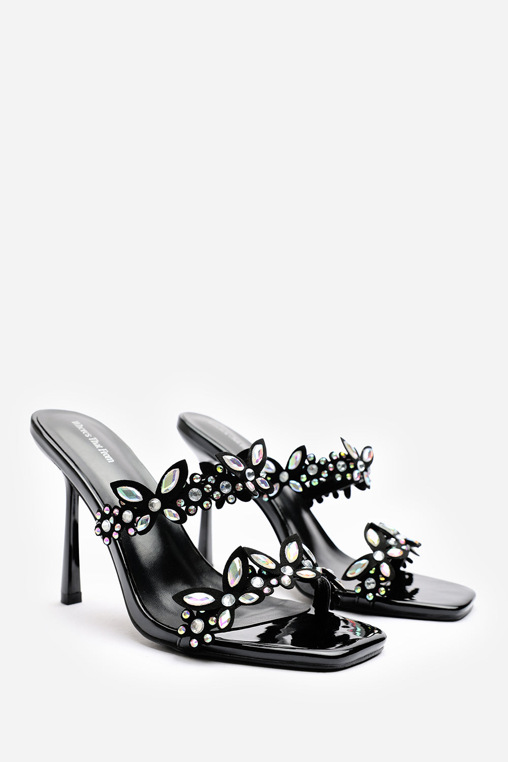 Black Dazira Cut Out Flower Trim Heeled Mules, Image 4 of 6