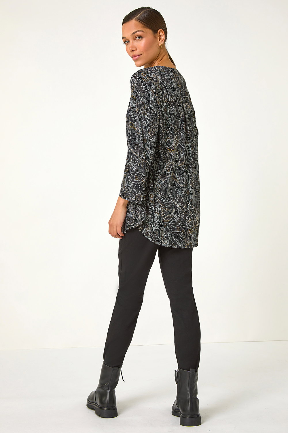 Ochre Textured Paisley Print Stretch Blouse, Image 4 of 5