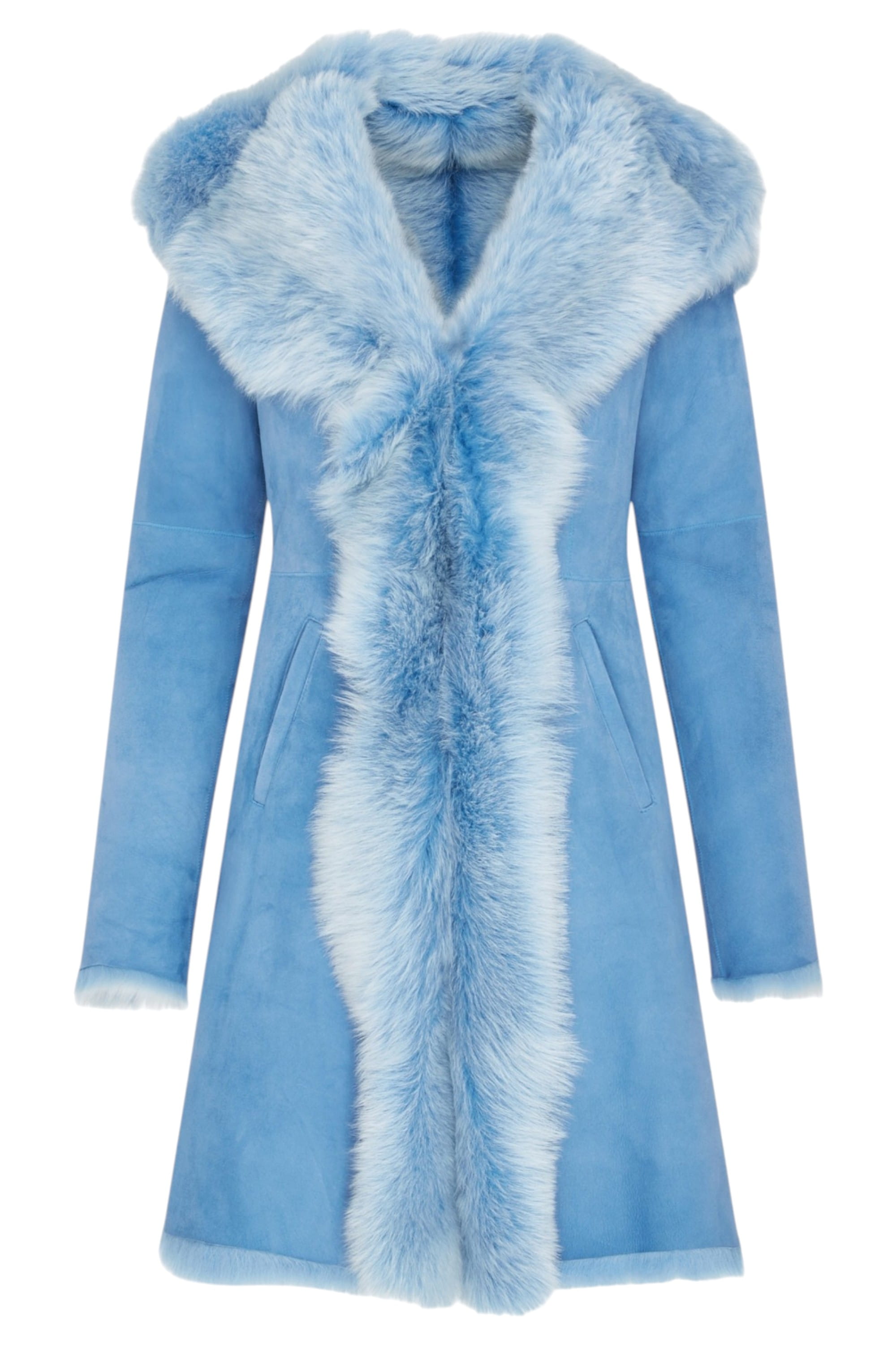 Sky Blue Toscana Sheep Leather Suede Trench Coat, Image 2 of 6