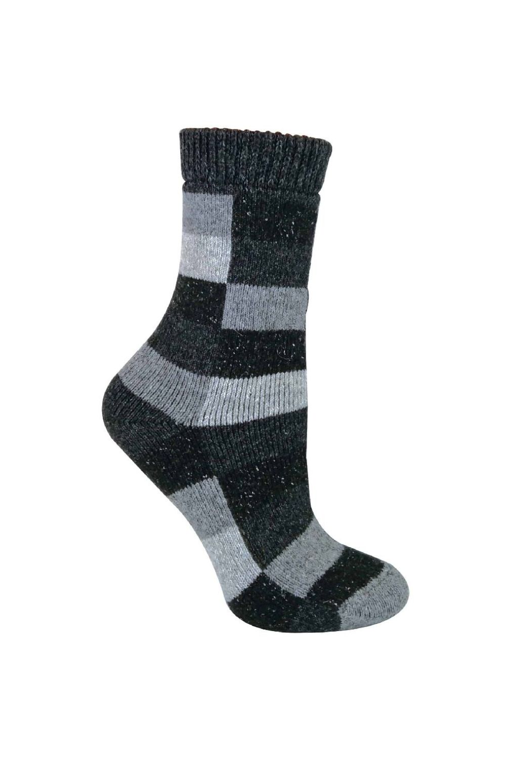 Grey 1 Pack Ladies Checkered Patterned Wool Blend Socks, Image 1 of 5