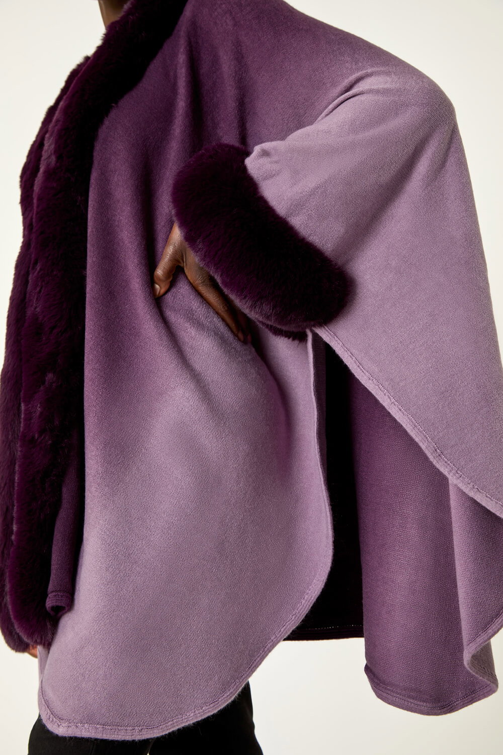 Purple Dip Dye Faux Fur Trim Cape, Image 6 of 5