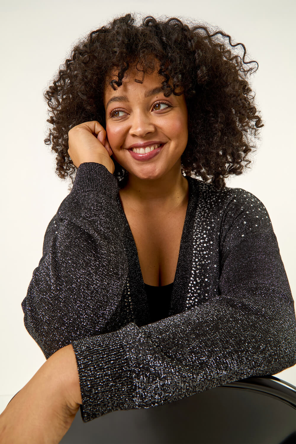 Black Curve Sparkly Longline Knit Cardigan | Roman UK