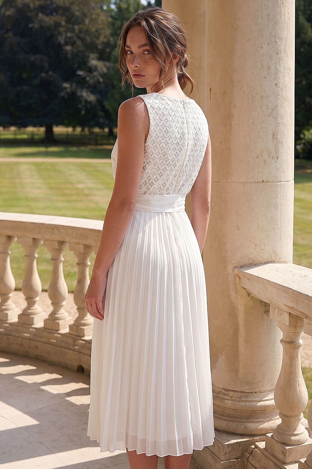 Ivory Petite Lace Pleat Midi Dress, Image 4 of 4