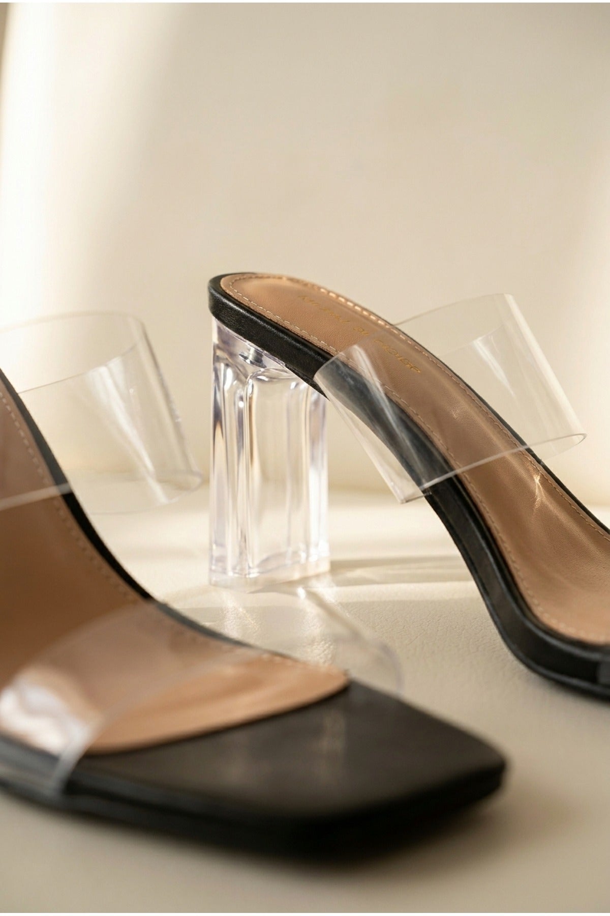 Black iKrush Black Ines Square Toe Perspex Block Mules, Image 3 of 5