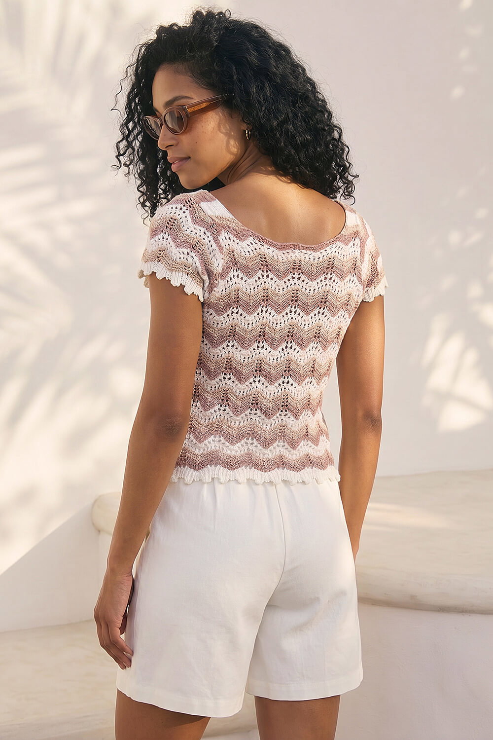 Ivory Wave Crochet Buttoned Top, Image 4 of 4