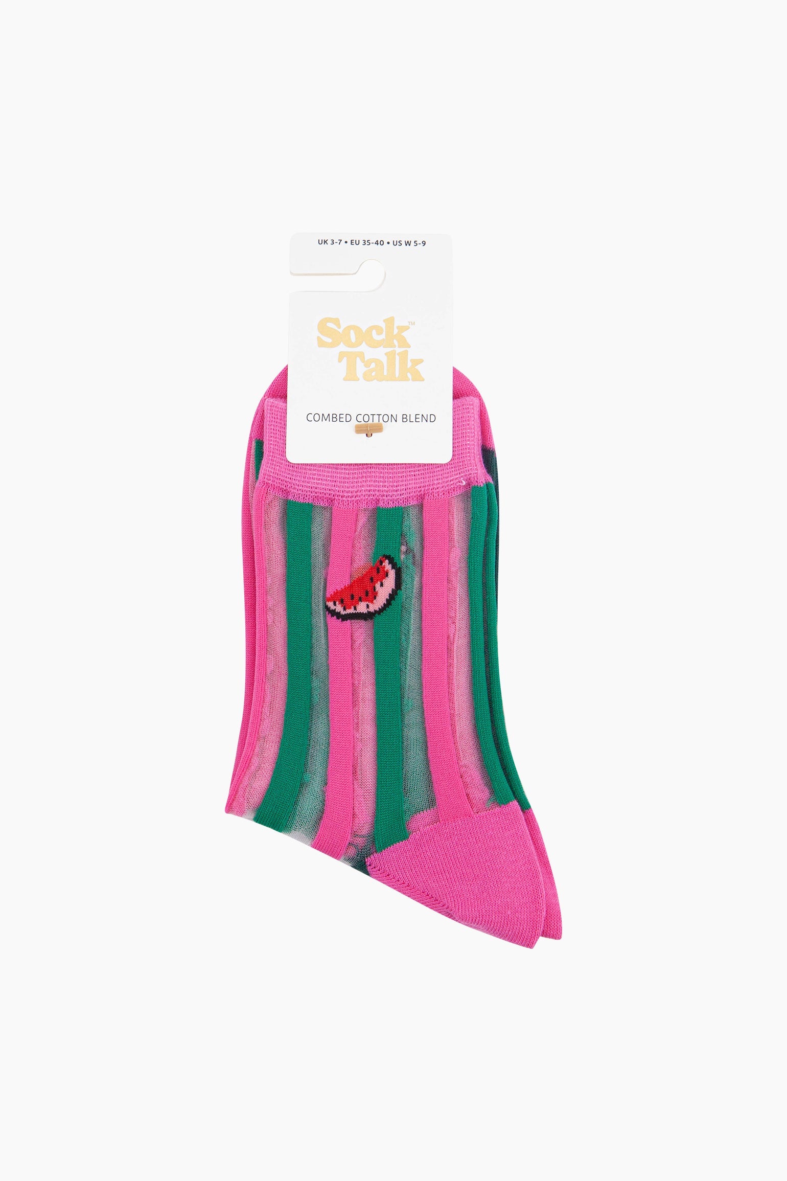 Multi Watermelon Stripes Combed Cotton Sheer Pop Socks in Pink, Image 4 of 4