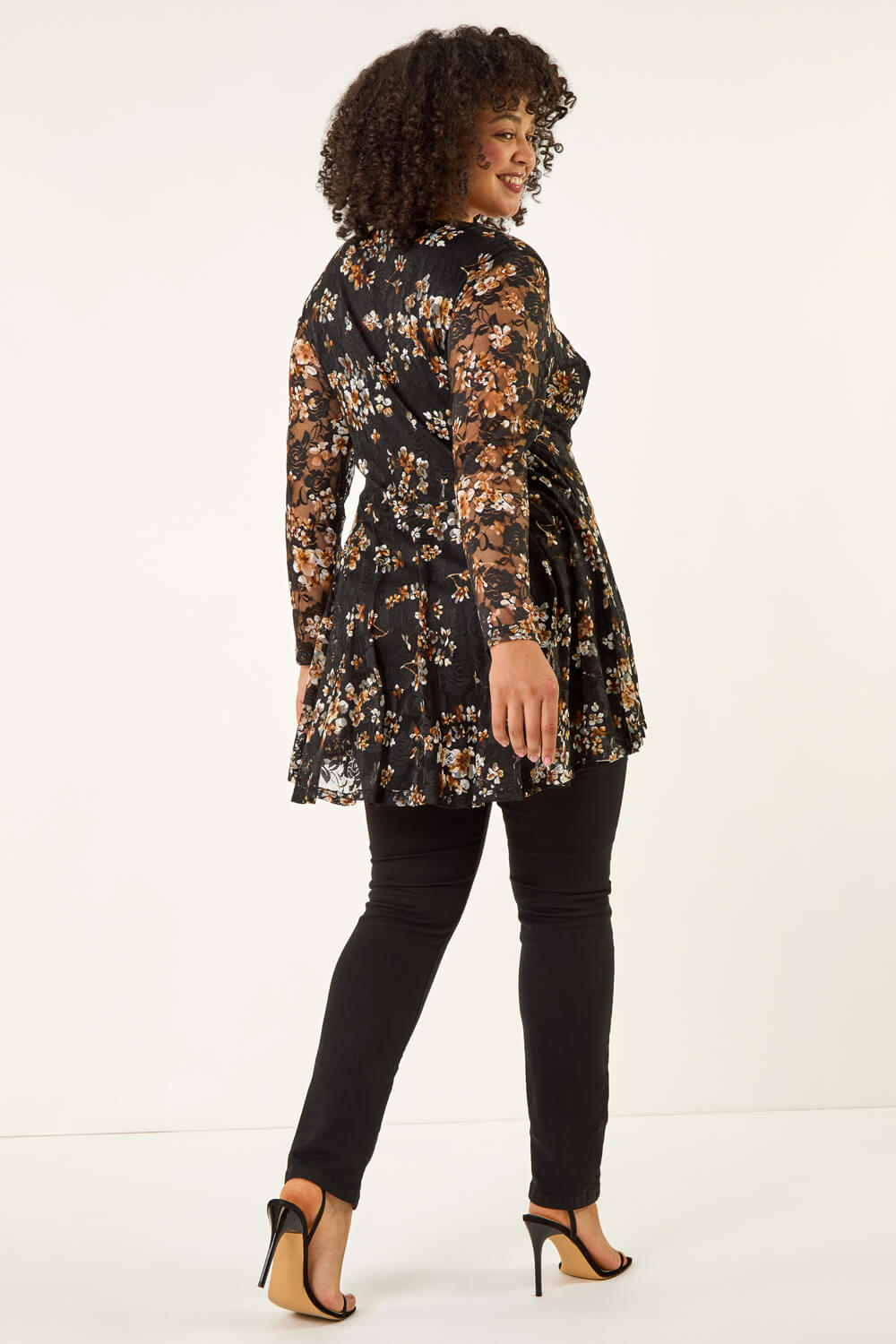 Black Curve Zip Front Lace Top, Image 4 of 5