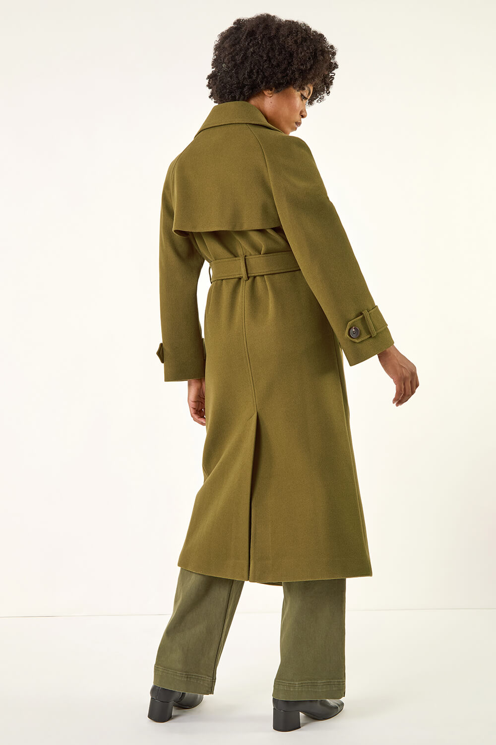 Olive Textured Premium Belted Smart Coat, Image 4 of 5