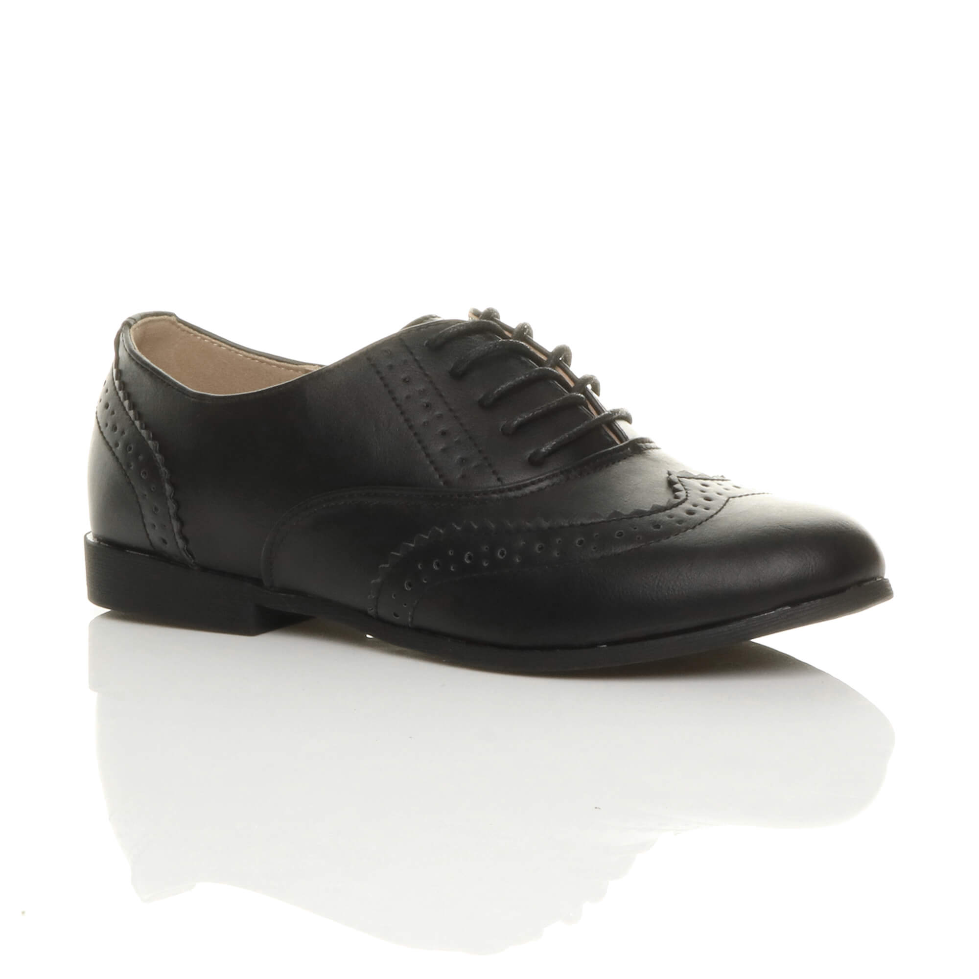 Black AJVANI Black Flat Lace Up Oxfords Brogues, Image 1 of 6