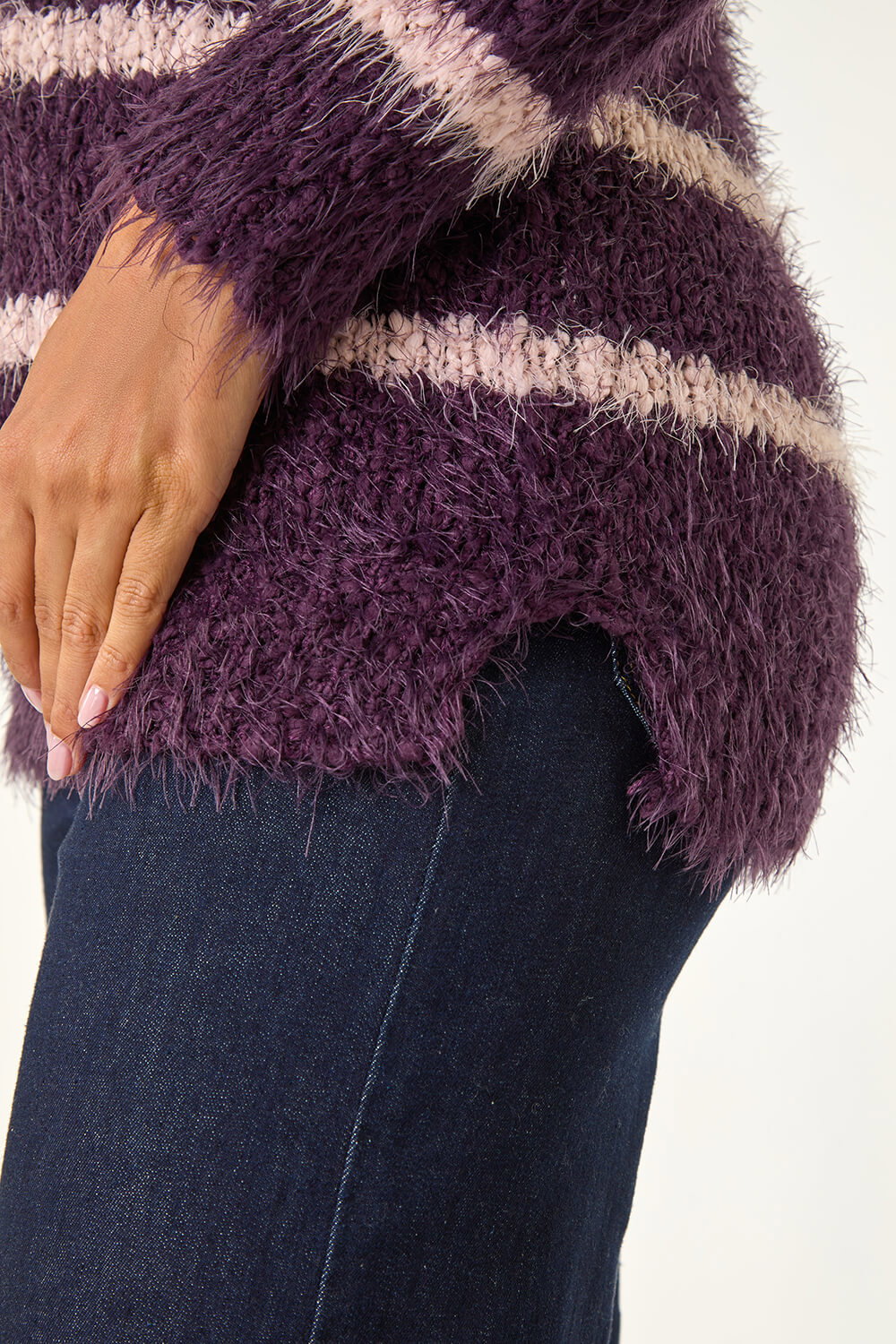 Plum Stripe Fluffy Knit Jumper, Image 6 of 5
