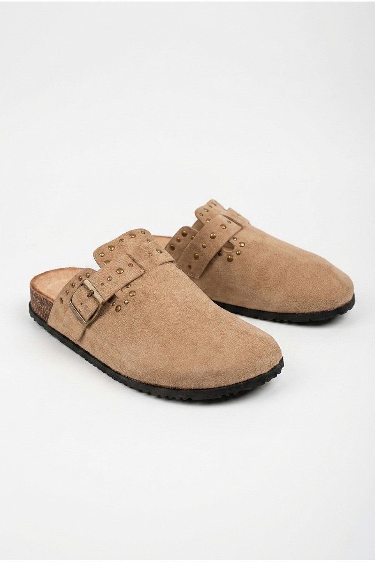 Khaki Demi Womens Studded Buckle Clog Mules, Image 4 of 5