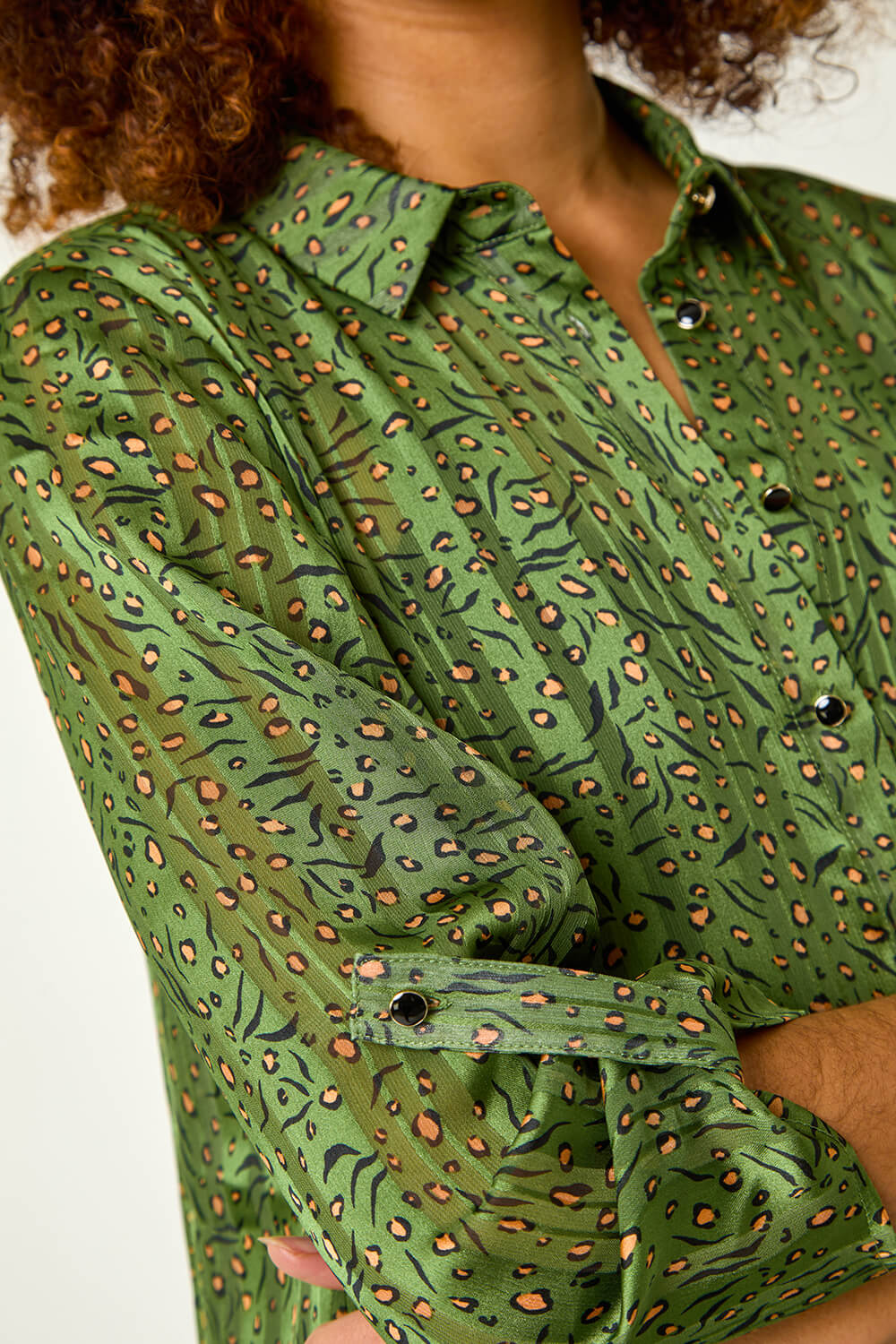 Khaki Animal Print Collared Shirt, Image 6 of 5