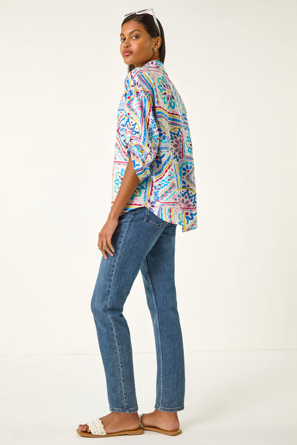 Light Blue Tile Print Collared Shirt, Image 5 of 5