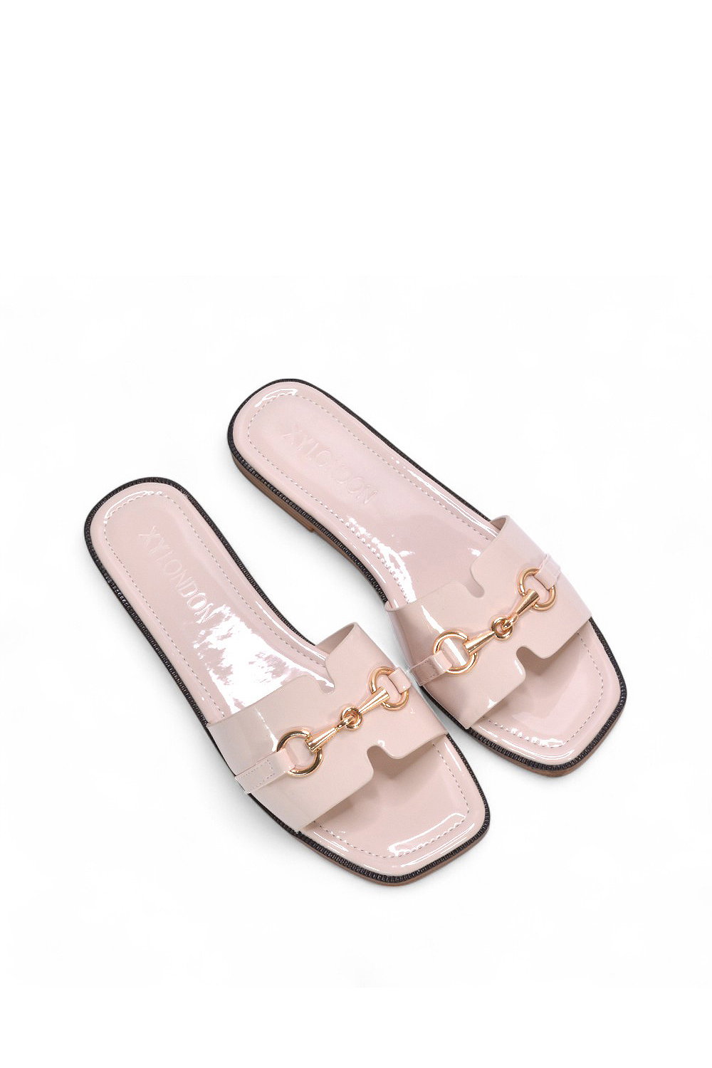 Beige XY LONDON Beige 'Lesley' Square Toe Mule Slider Sandals With Buckle Detail, Image 5 of 5