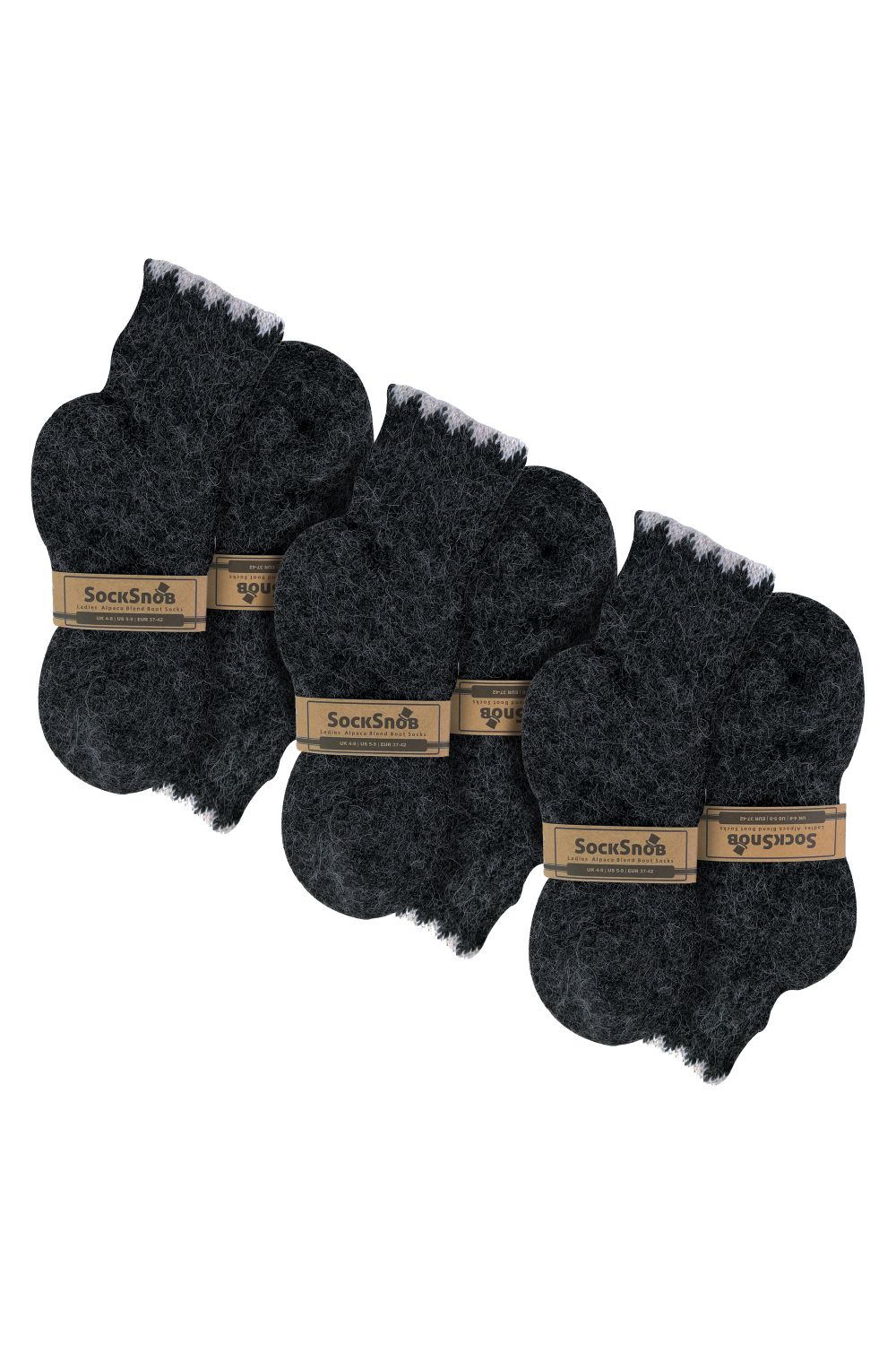 Black 3 Pairs Ladies Short Alpaca Wool Moisture Wicking Socks, Image 2 of 3