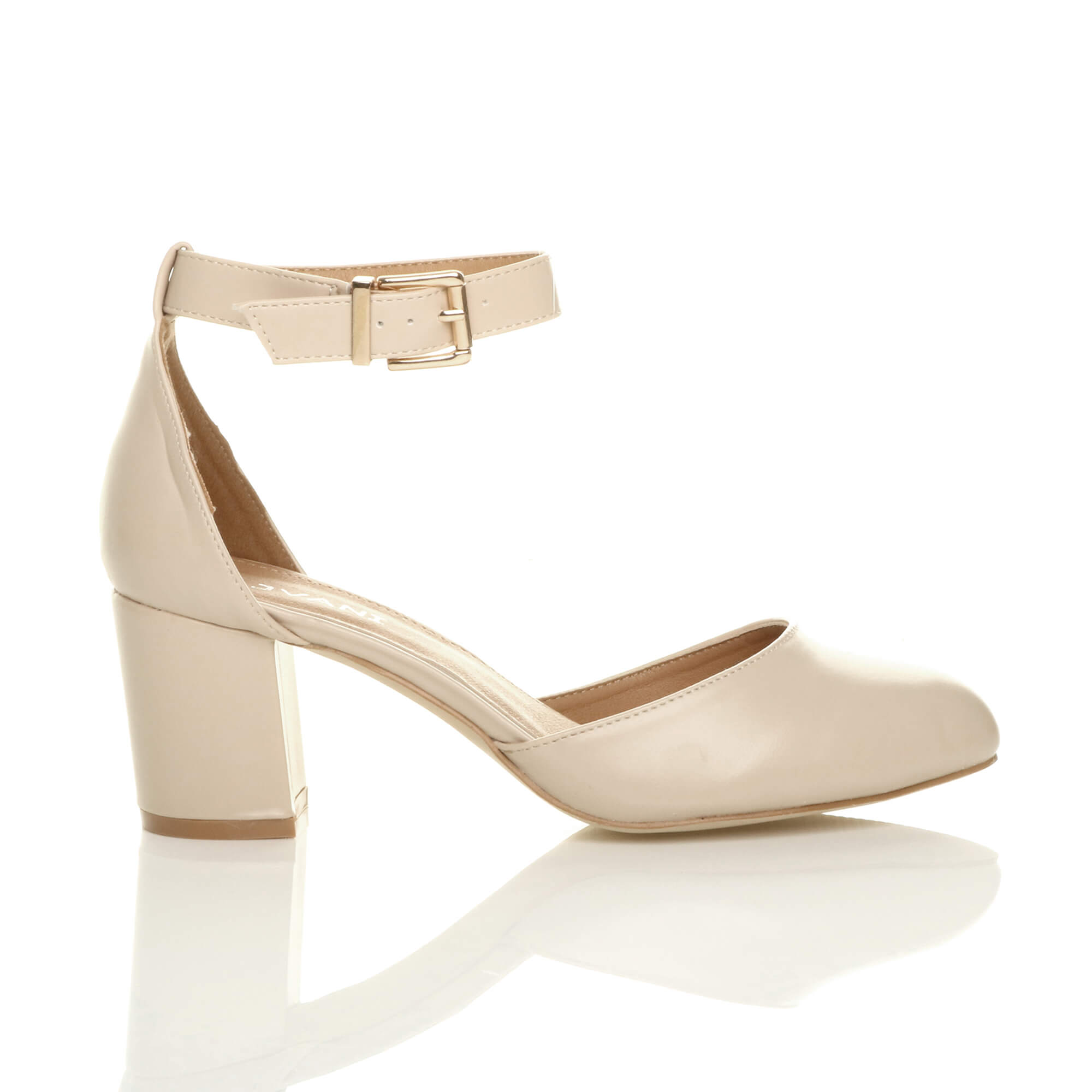 Natural AJVANI Natural Mid Block Heel Ankle Strap 2 Part Heels, Image 2 of 6