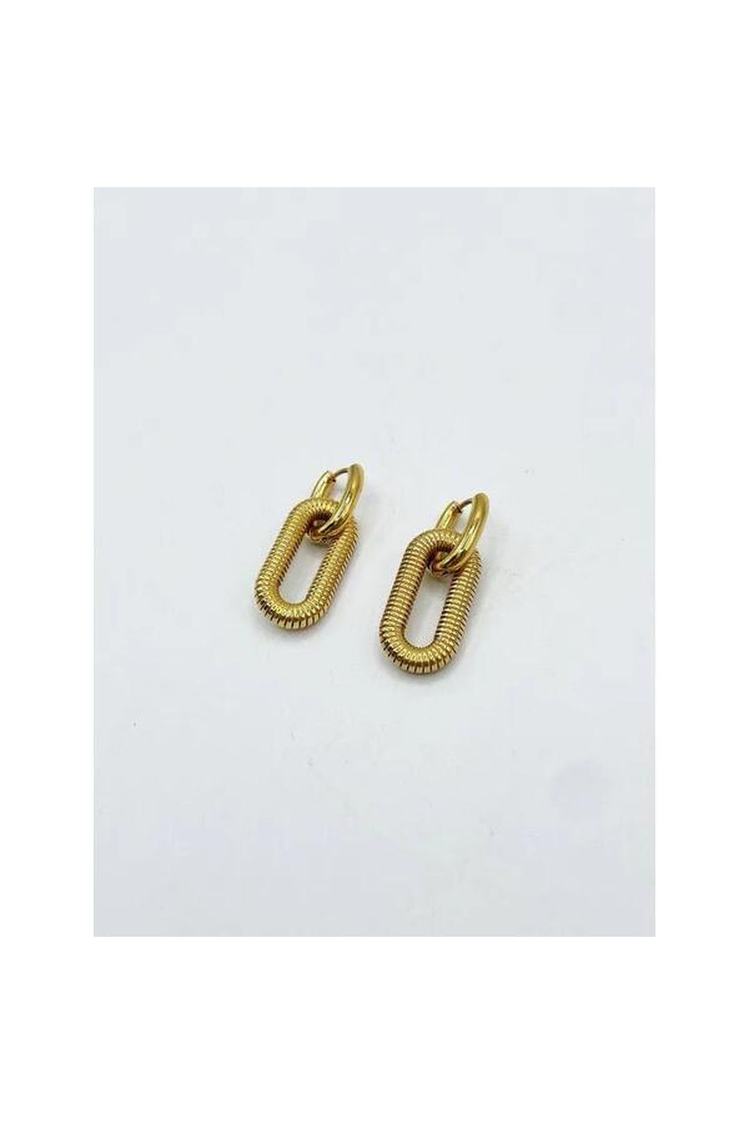 Gold Ribbed Oval Hoop Earrings, Image 3 of 4