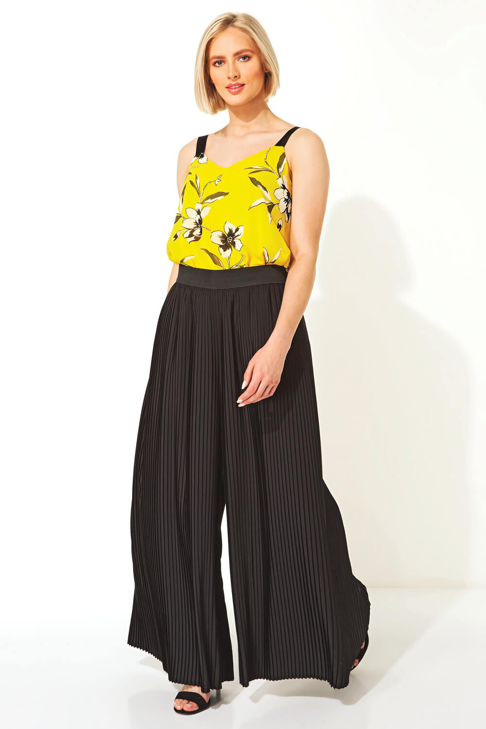 Black Pleated Wide Leg Trousers, Image 5 of 5