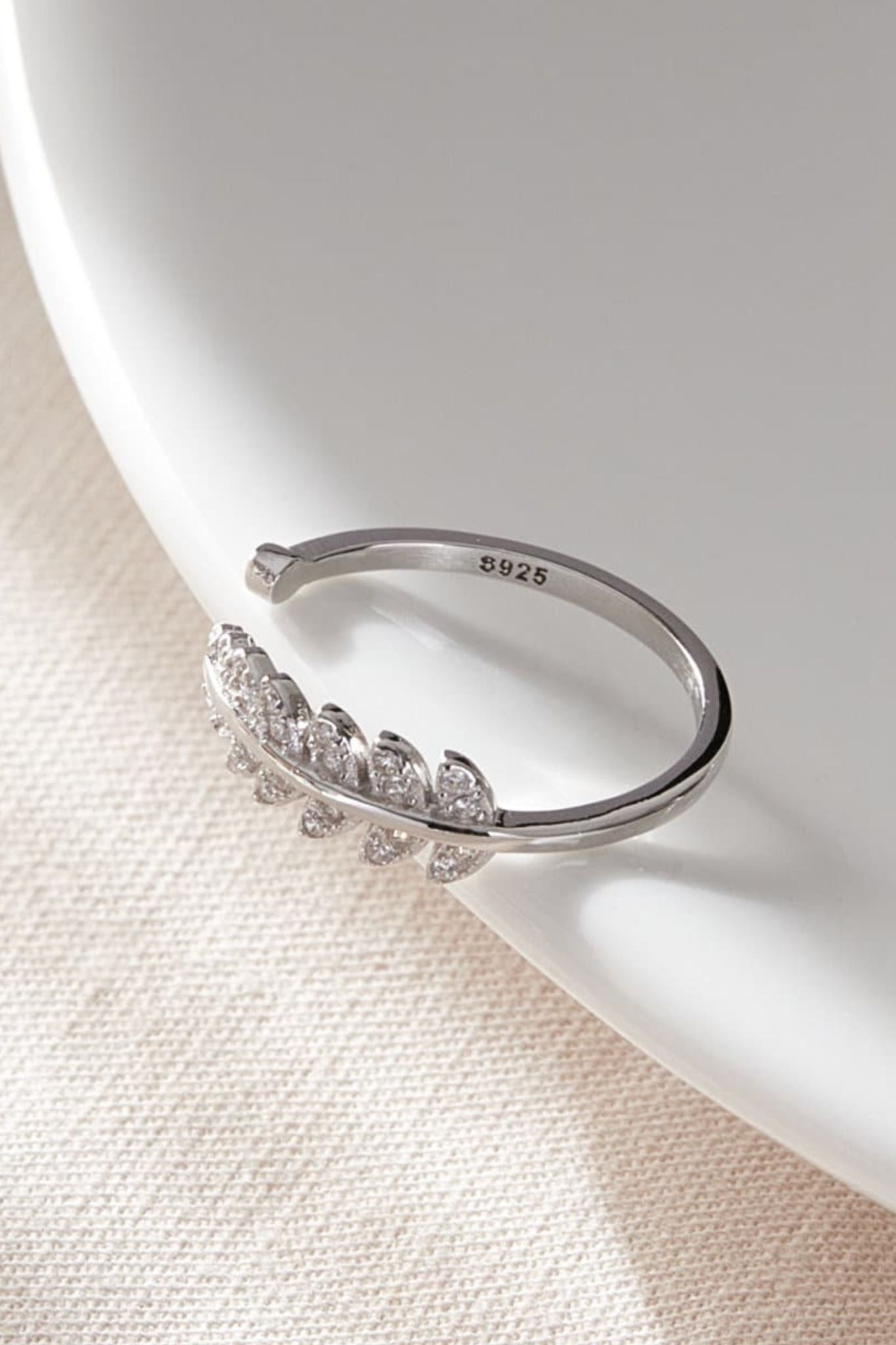 Silver Sterling Silver CZ Adjustable Leaf Ring, Image 2 of 2