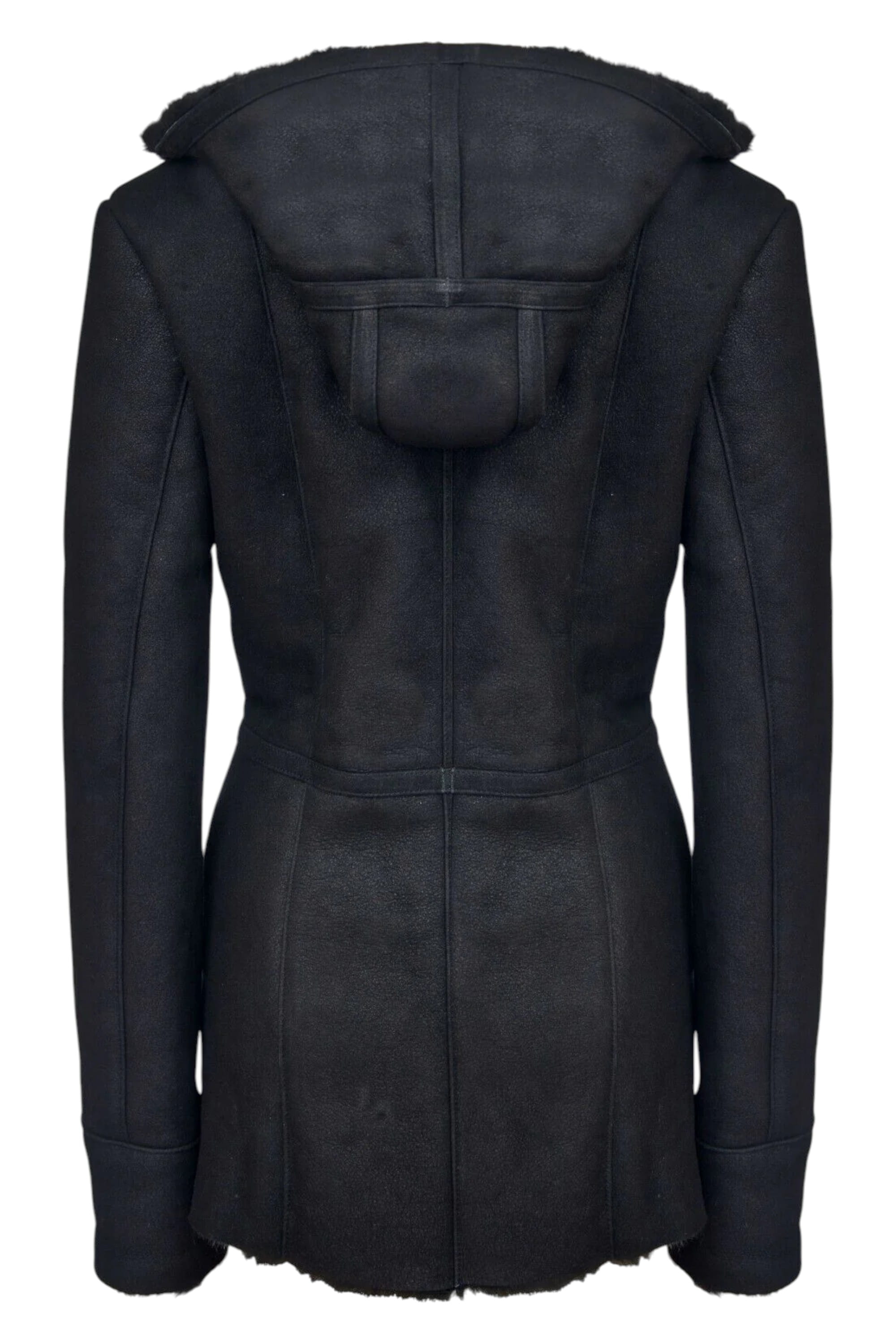 Black Hooded Merino Sheepskin Jacket-Mandalay, Image 4 of 5
