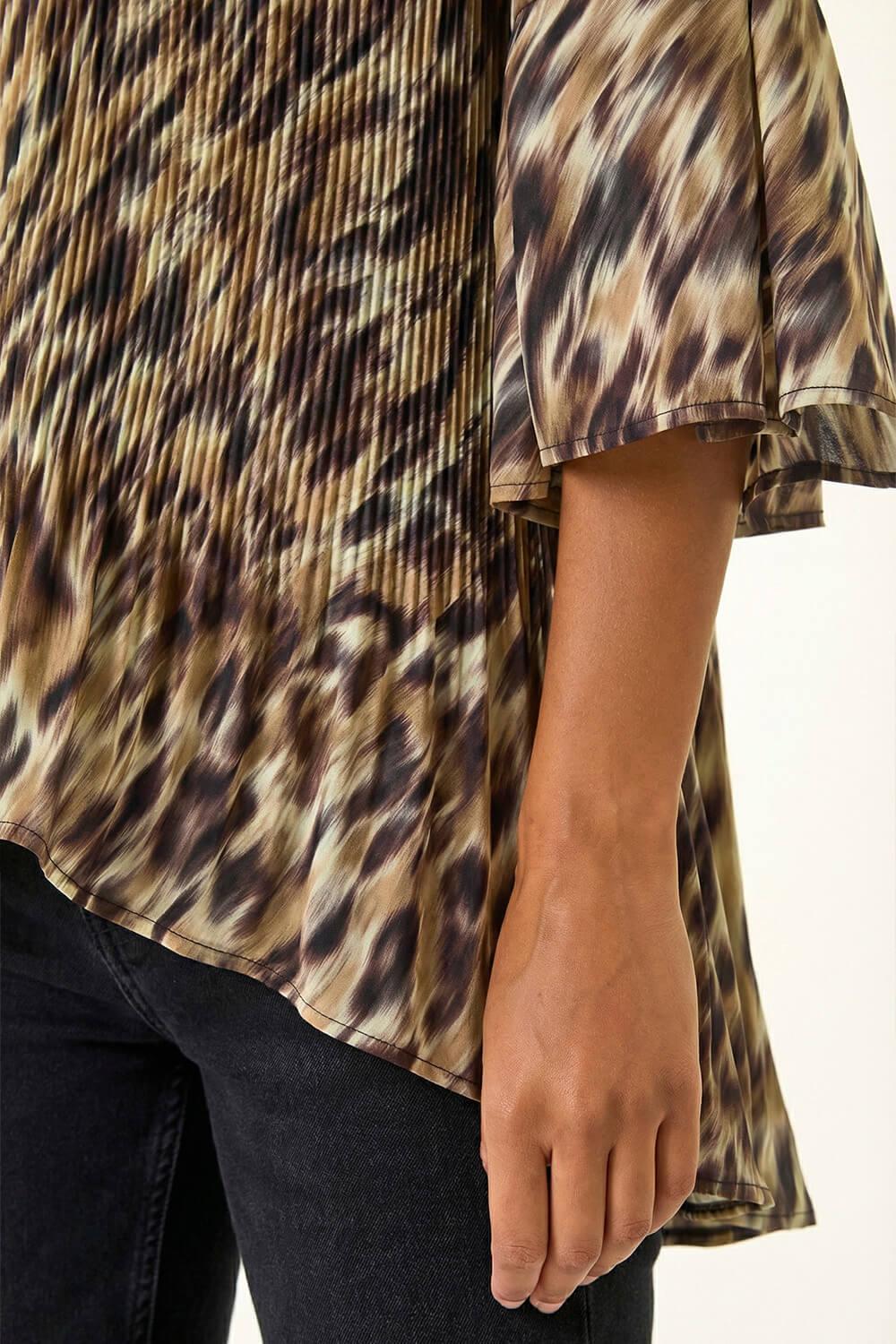 Brown Animal Print Pleated Top, Image 6 of 5