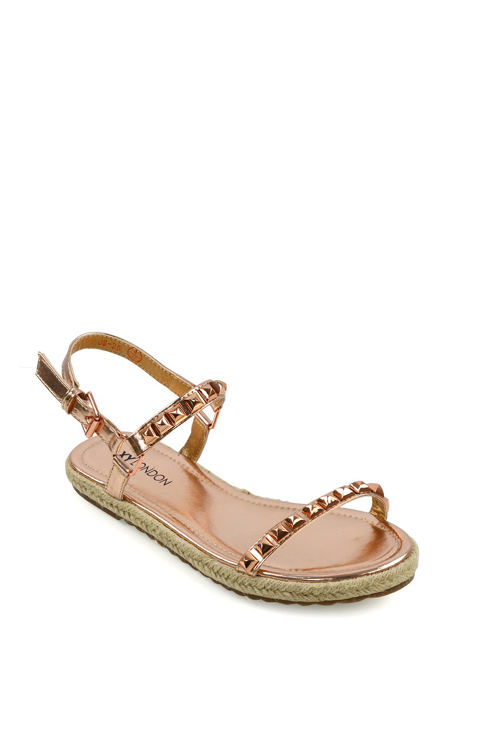 Gold XY LONDON Gold Studded Flat Espadrille Sandals with Slingback, Image 2 of 3