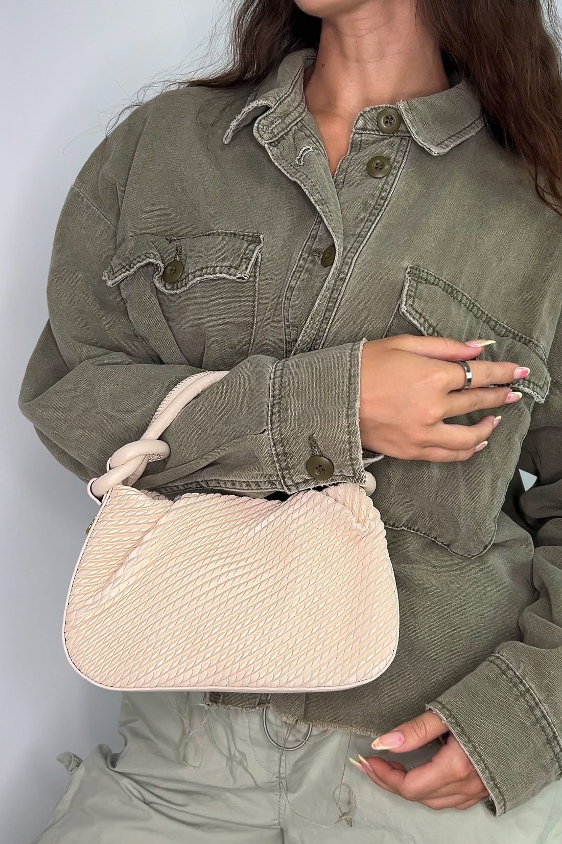 Beige Woven Mini Bag With Handle and Body Strap, Image 1 of 5