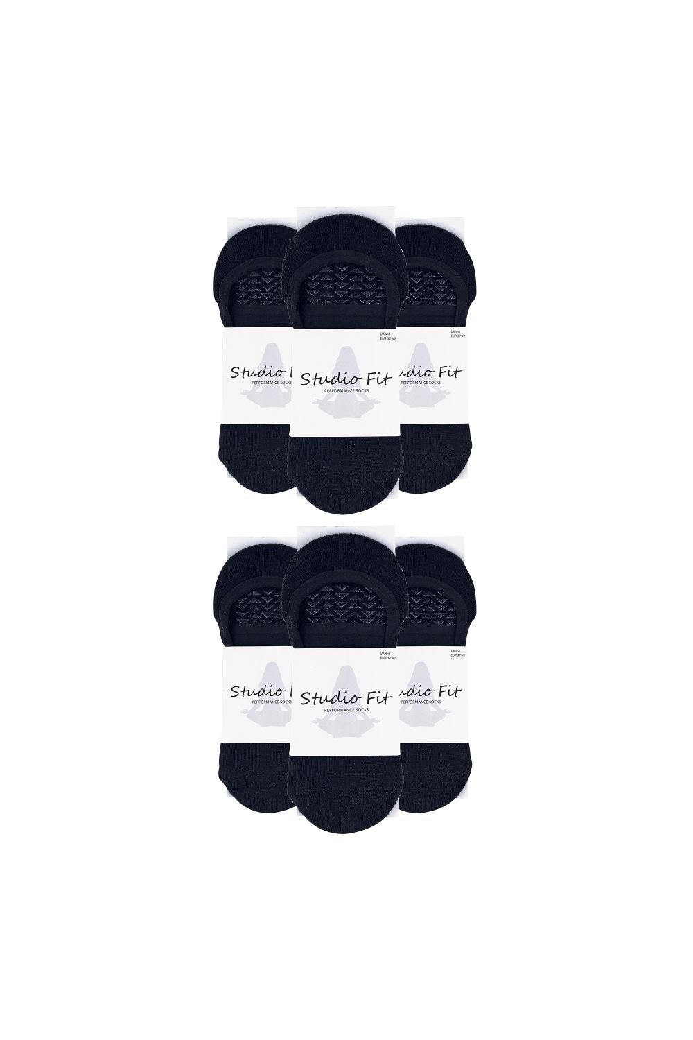 Black 6 Pack Ladies Non Slip Yoga Socks With Straps, Image 2 of 3