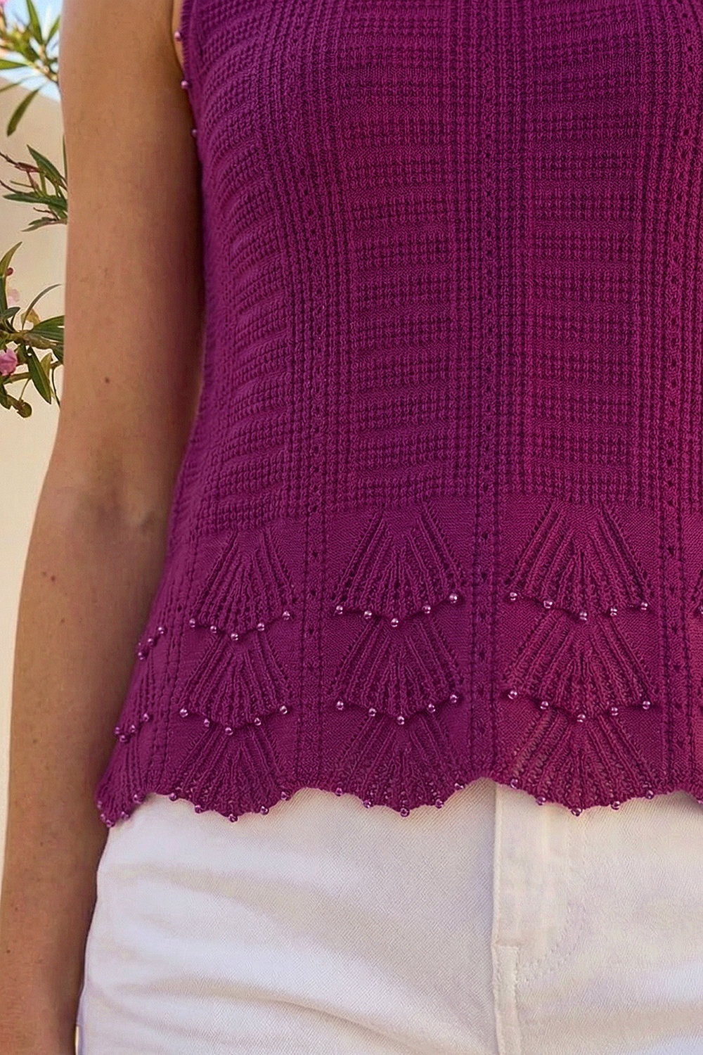 Aubergine Pearl Trim Knitted Vest, Image 5 of 4