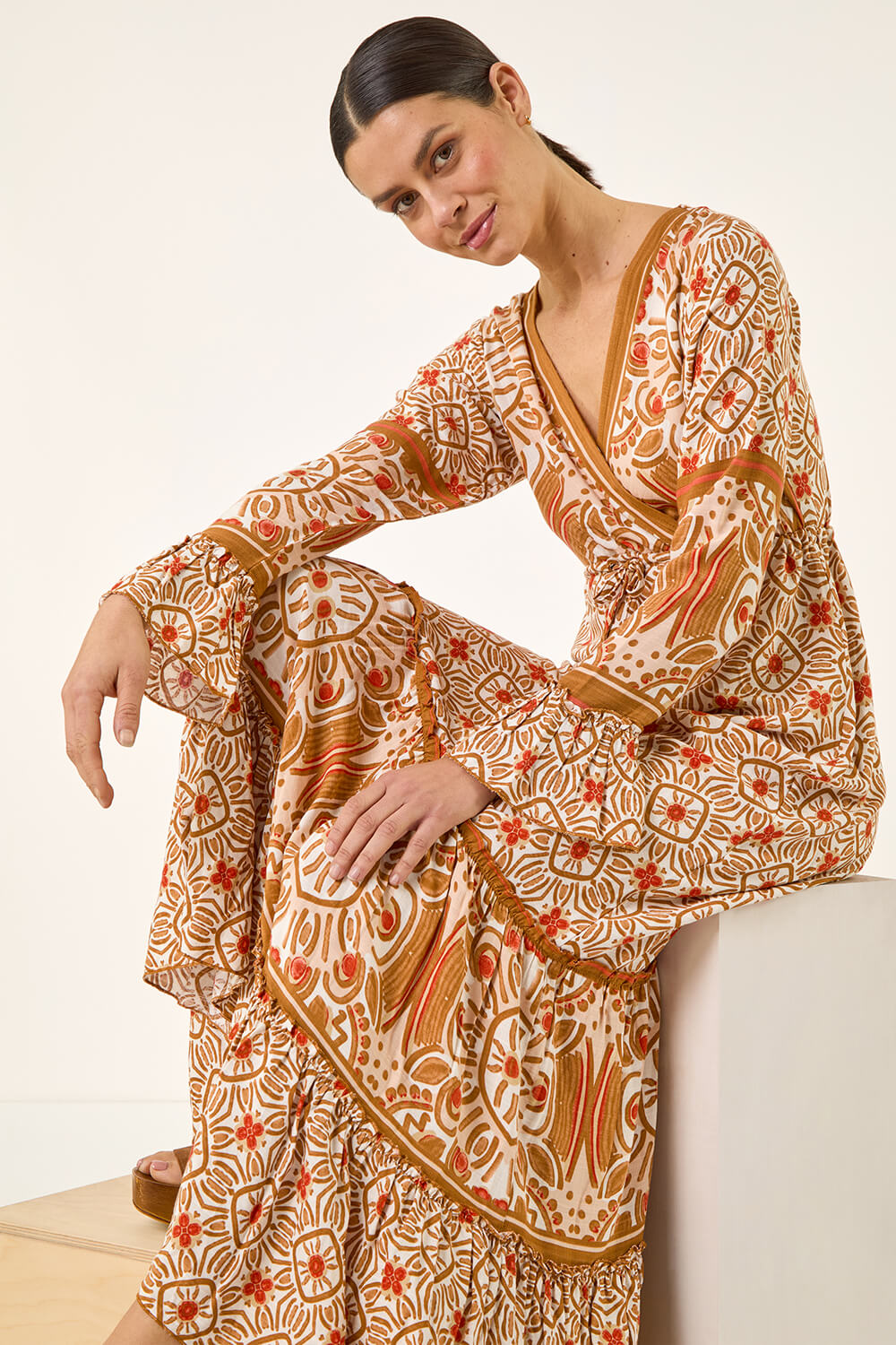 ORANGE Border Print Maxi Dress, Image 1 of 5
