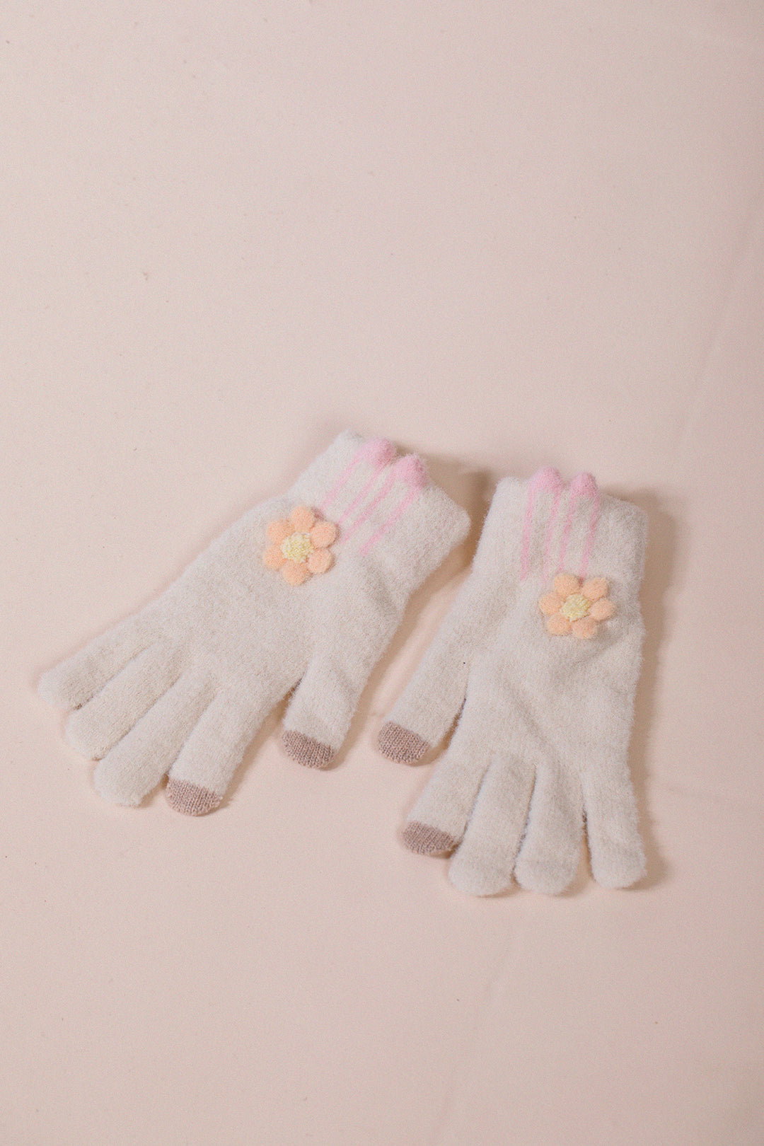 Beige Knit Floral Gloves, Image 2 of 4
