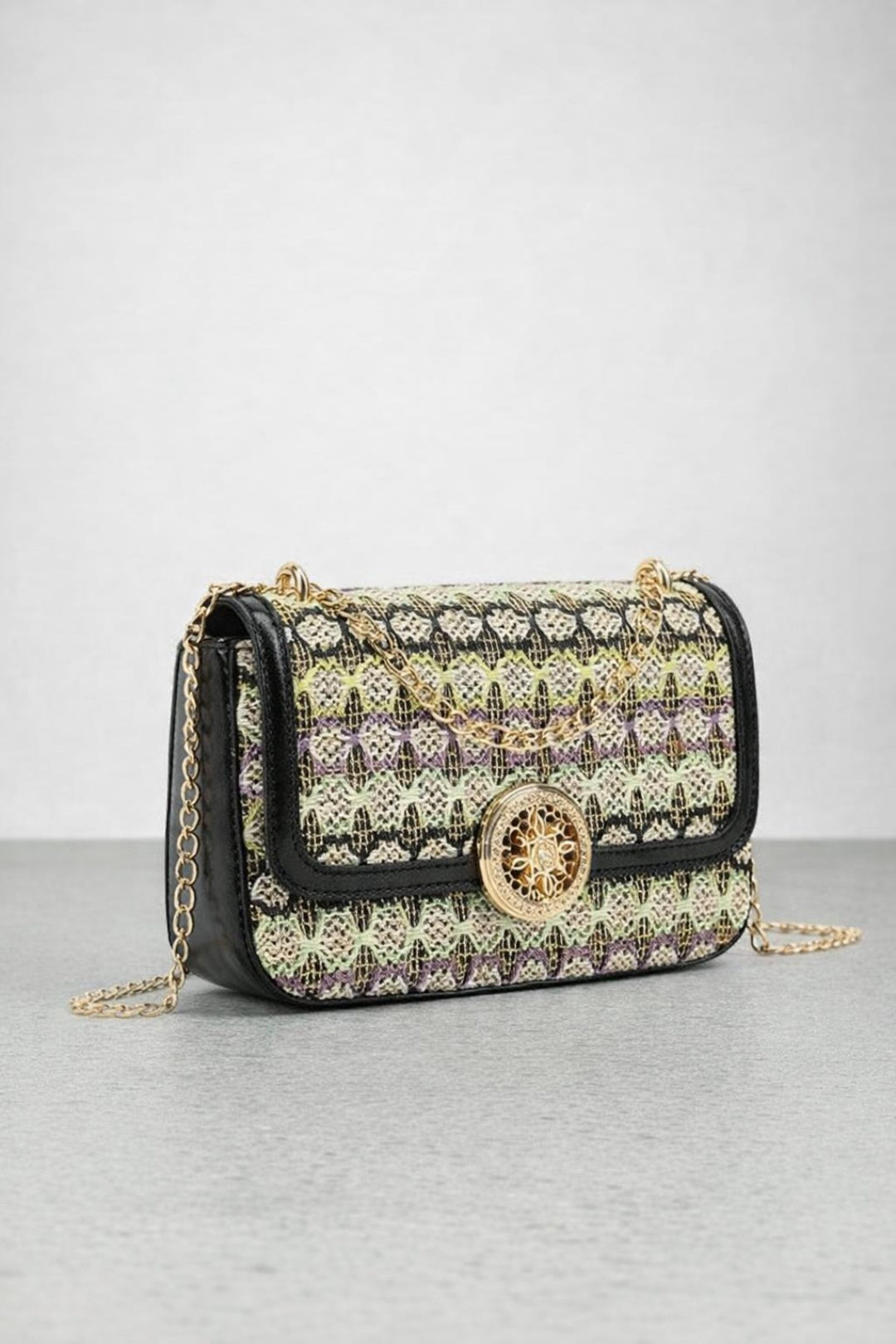Black Crochet Detail Shoulder Bag