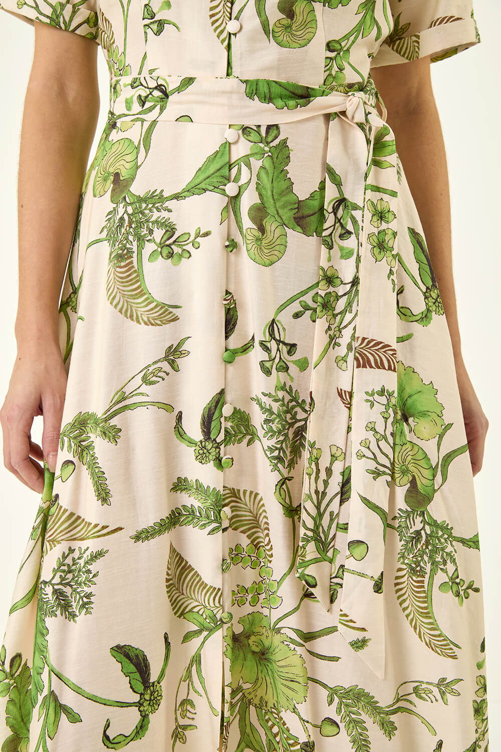 Green Floral Tie Waist Shirt Dress, Image 6 of 5