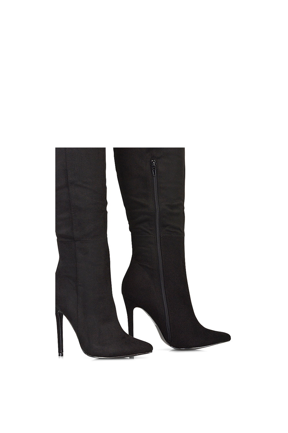 Black 'Nora' Pointed Toe Zip Up Knee High Stiletto Heel Long Boots, Image 4 of 5