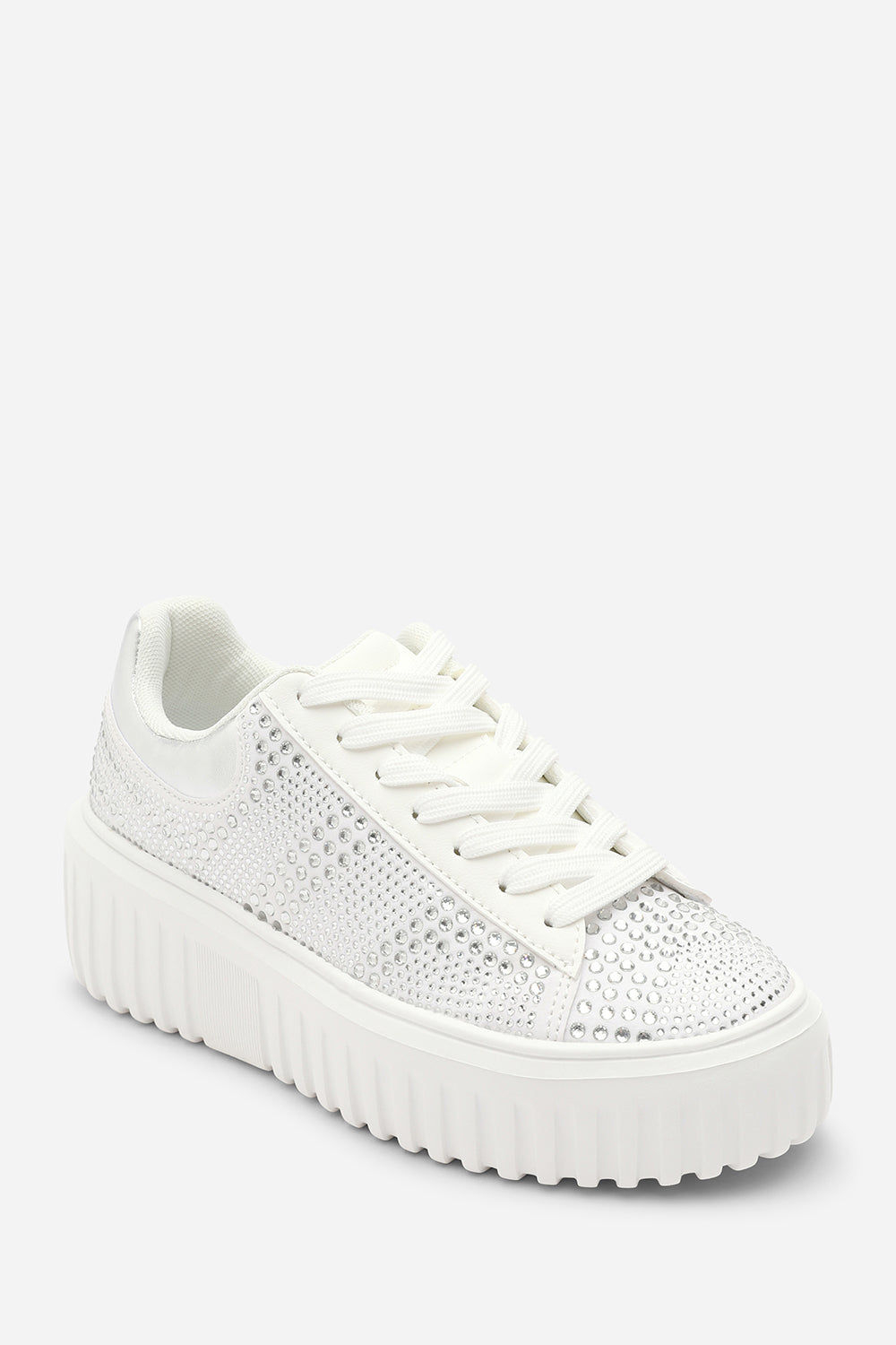 White Eliane' Lace Up Trainer with Diamante Pattern, Image 3 of 7