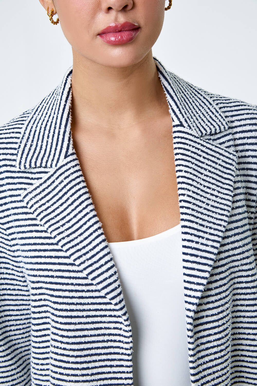 Black Stripe Textured 3/4 Sleeve Cotton Blend Jacket, Image 6 of 5