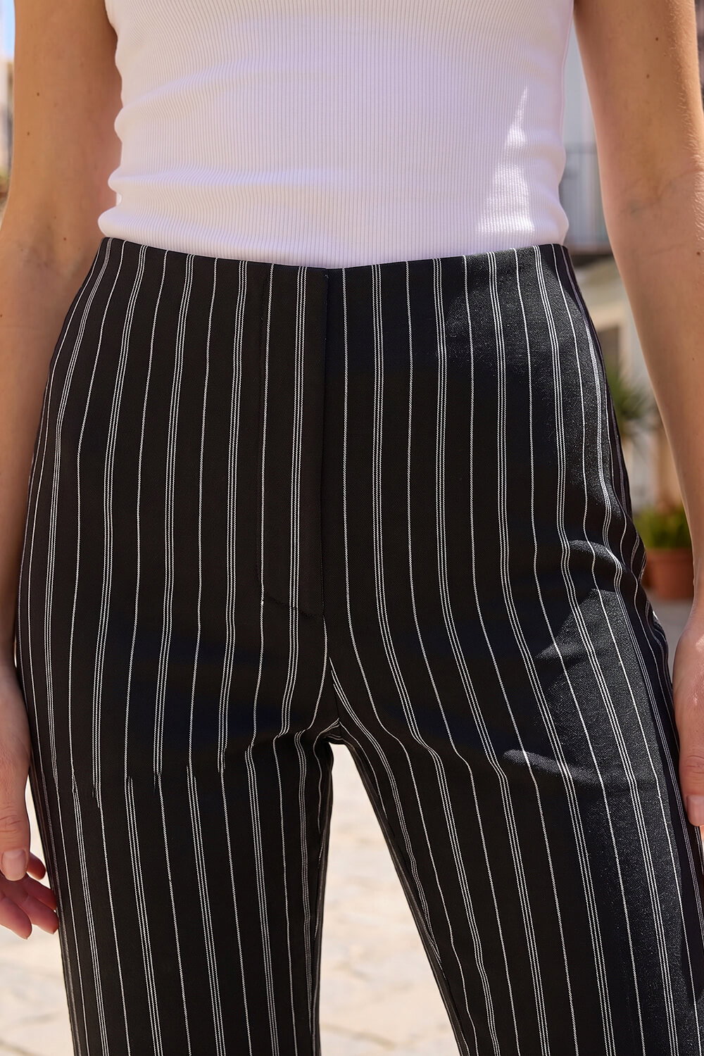 Black Stripe Print Bootleg Trouser, Image 5 of 4