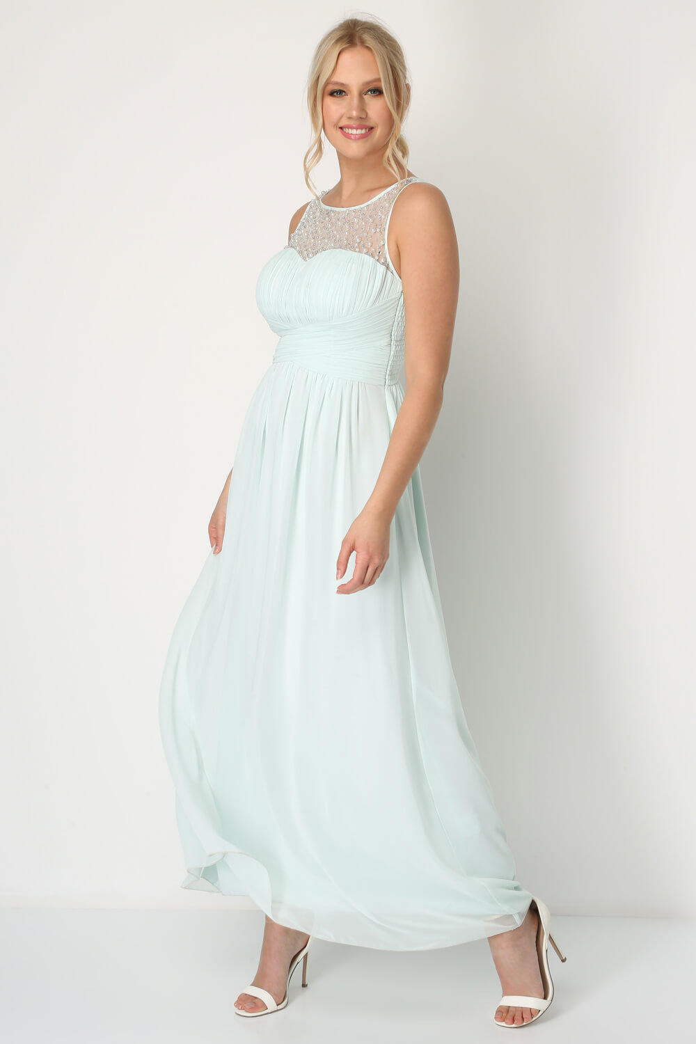 Bead Embellished Maxi Dress in Mint - Roman Originals UK