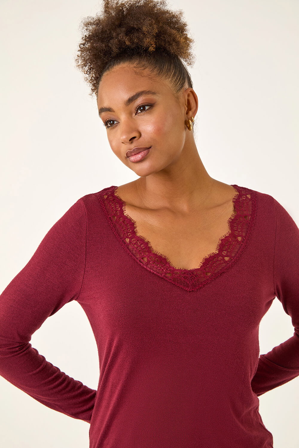 Red Lace V-Neck Stretch Top, Image 5 of 5