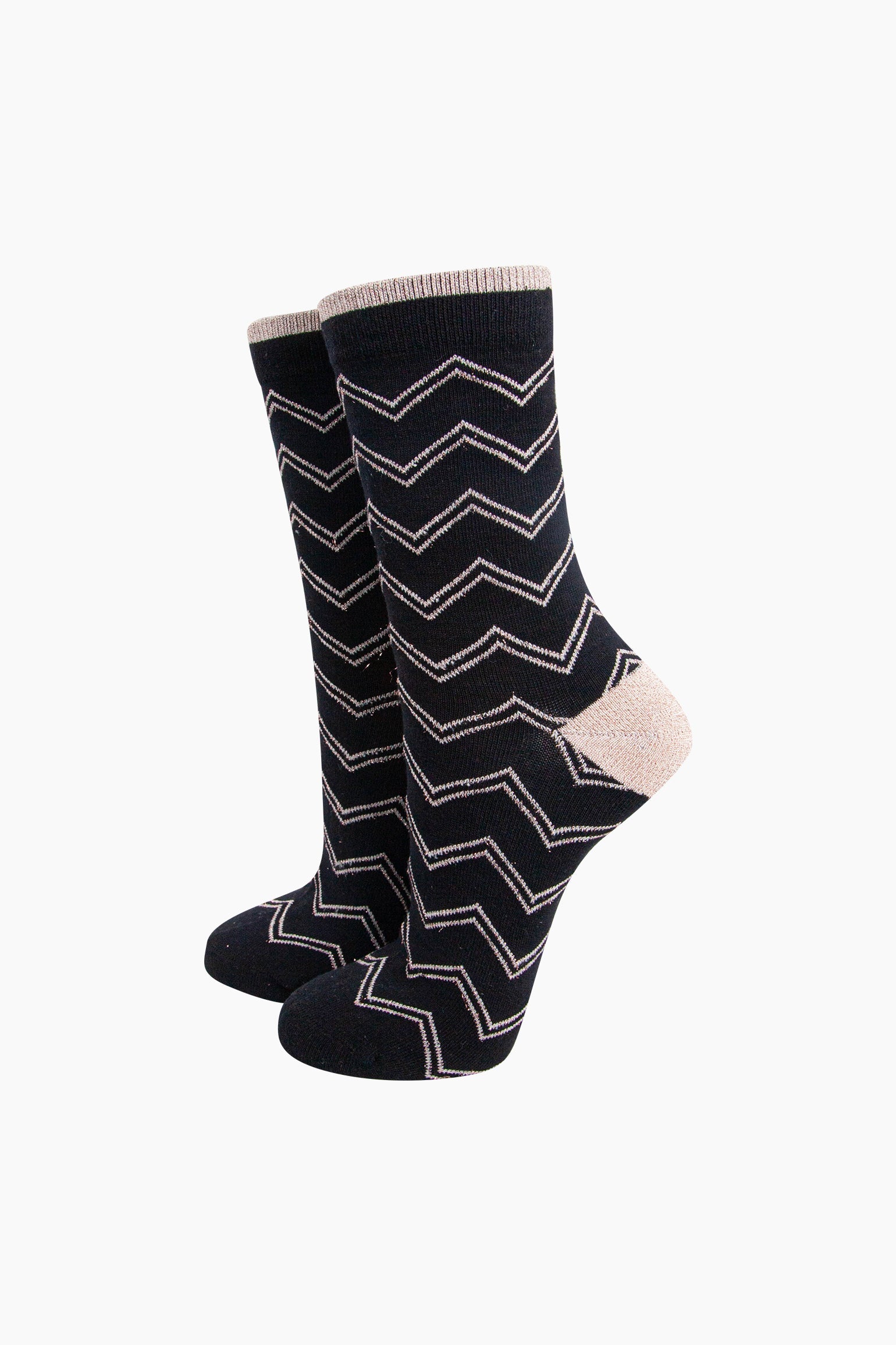 Black Zig-Zag Combed Cotton Glitter Socks, Image 1 of 4
