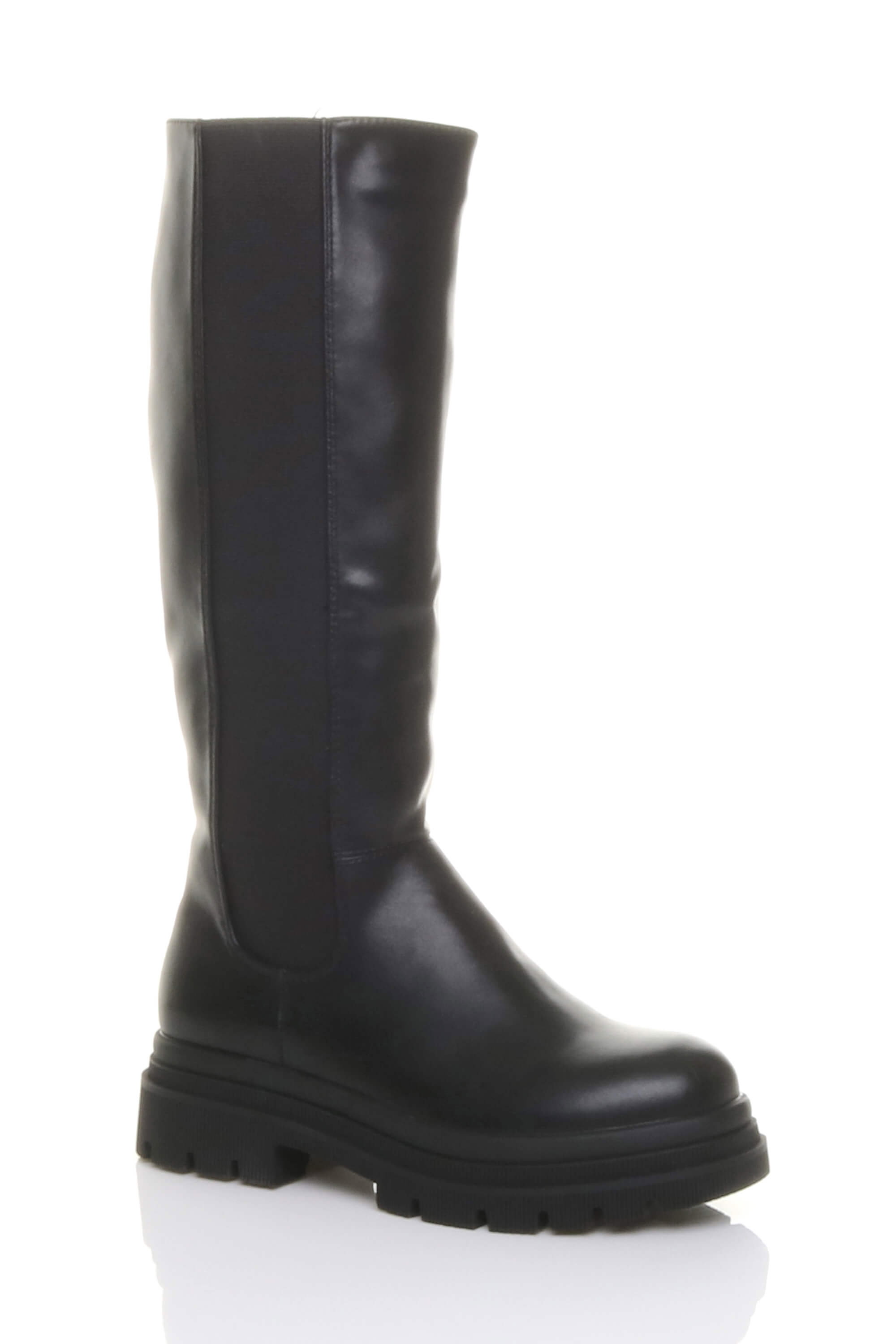 Black Chunky Stretch Chelsea Knee High Boots, Image 4 of 4