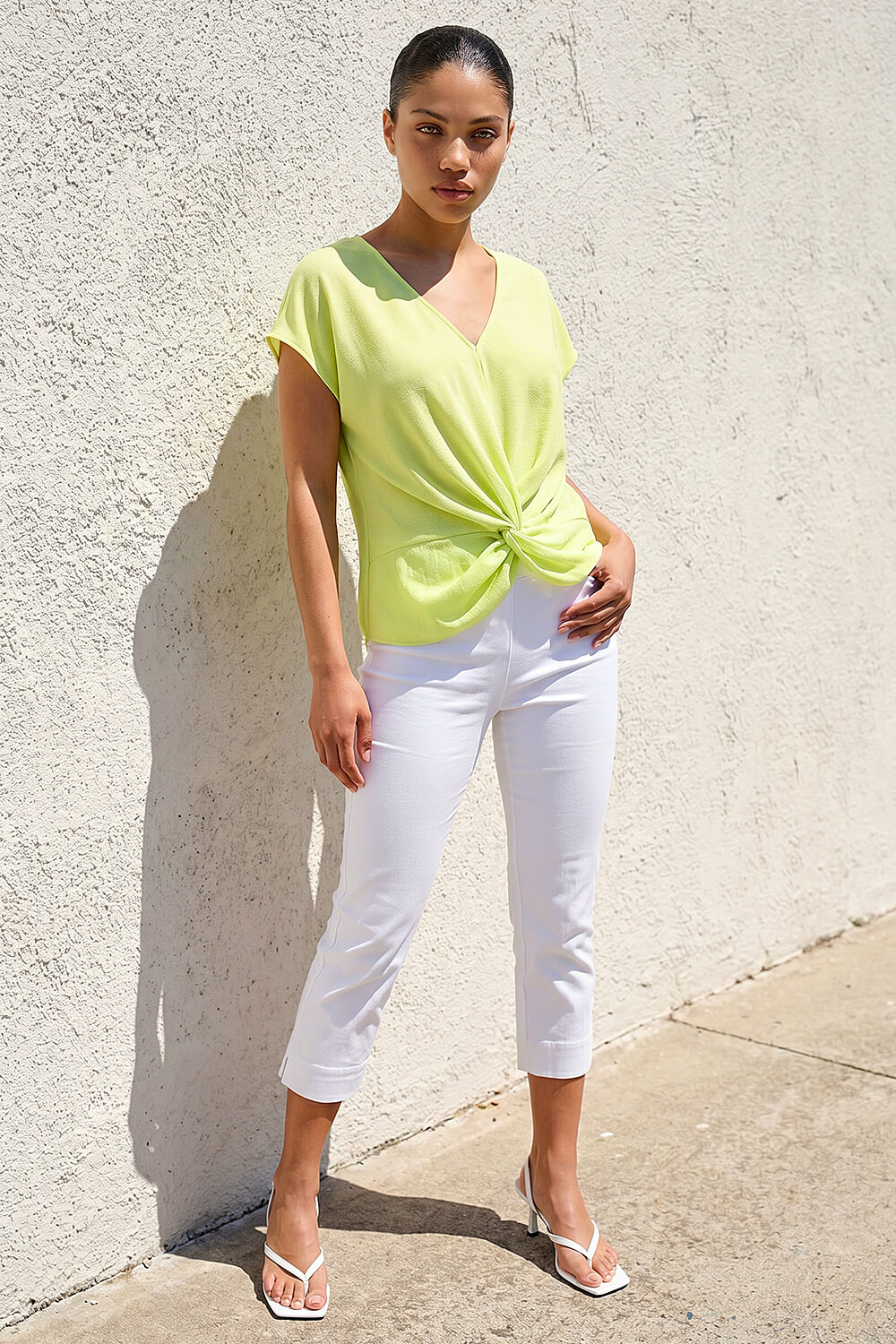 Yellow Petite Twist Hem Top, Image 3 of 4