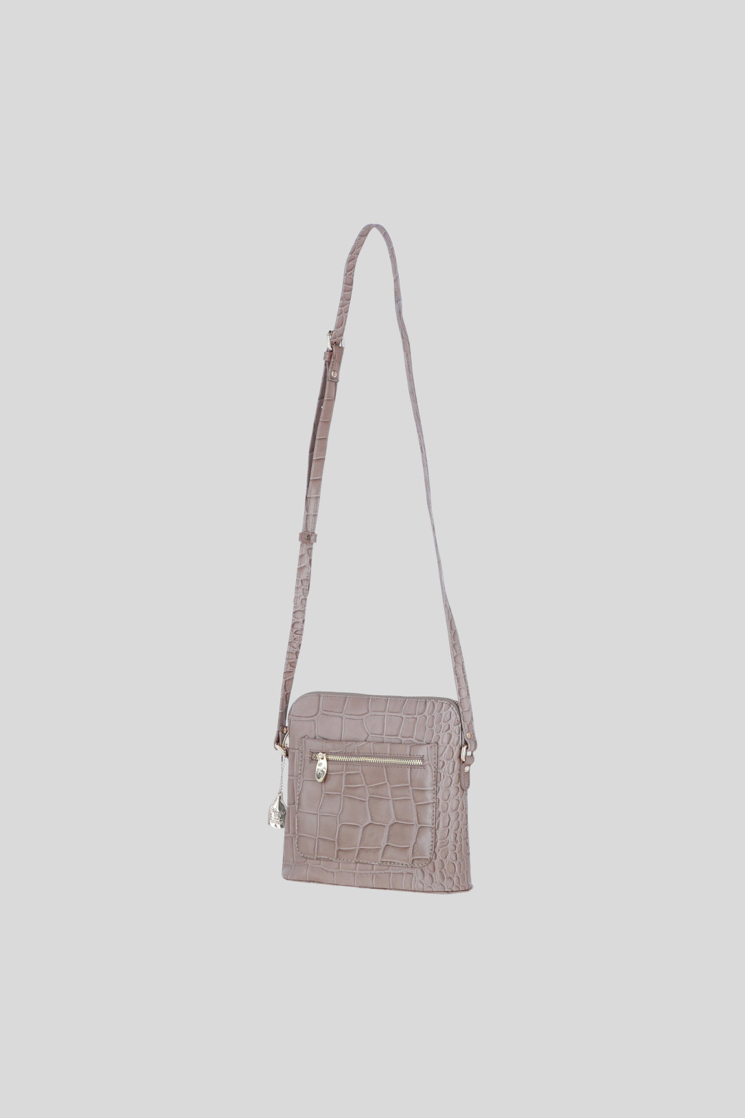 Grey Genuine Leather Crossbody Bag with Adjustable Strap, Image 3 of 5