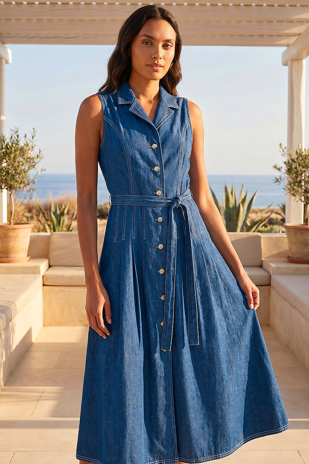 denim long dress uk Denim Fitted Midi Dress | Sustainable Womenswear