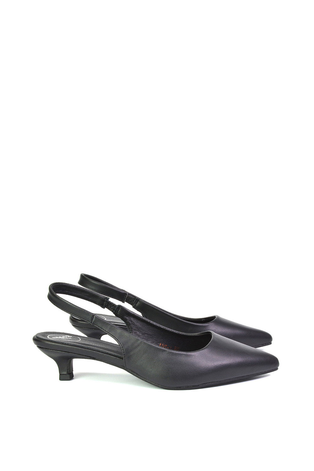 Black XY LONDON Black 'Avalone' Pointed Toe Sling Back Kitten Heel Sandals, Image 2 of 5