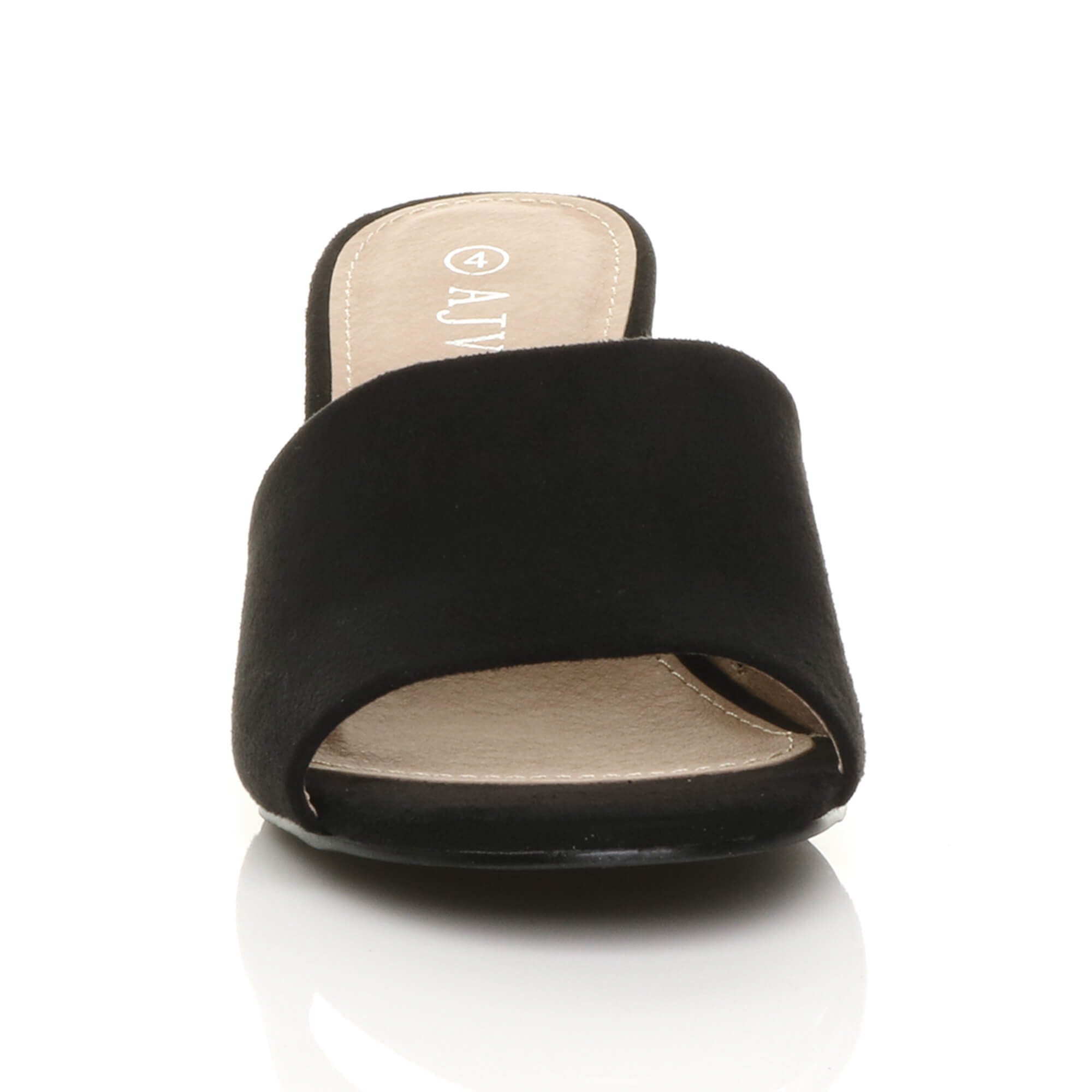 Black AJVANI Black Mid Block Heel Peep Toe Mules Sandals, Image 6 of 6